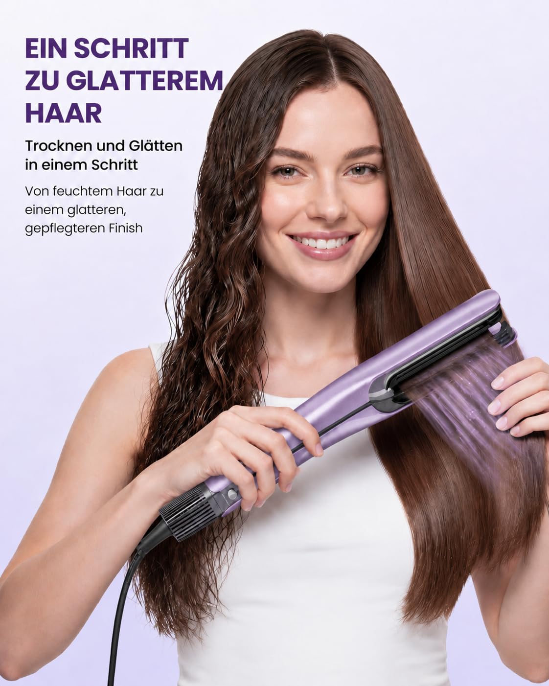 HITTIONA Air Haarglätter Föhn 3 in 1, Nass-zu-Trocken Glätteisen | mit Föhndüse & Volumenbürste, schnelles Trocknen, Glätten & Volumenstyling, 4 Temperaturmodi, Booster-Modus für Dickes Haar