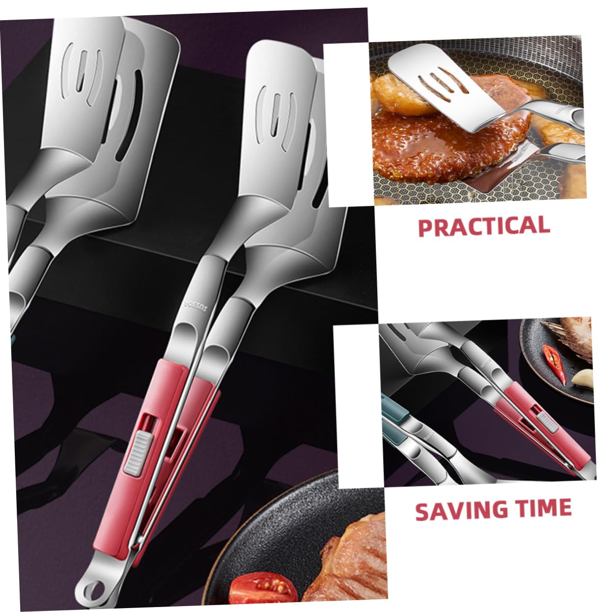 ABOOFAN 4 Piezas De Espátula Para Pescado Frito Accesorios Para Plancha Para Cortar Pescado Soporte Para Pesas Para Filetes Colador Pinzas De Cocina Para Cocinar Pinzas De