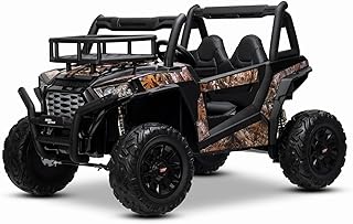 RIRICAR Voiture électrique Enfants 24V 2 Places UTV avec télécommande 2,4 GHz, Noir, Buggy électrique Enfant, Moteurs 2 X 200 W, Batterie Lithium, lumières LED, Roues EVA Souples, Lecteur MP3/USB/SD