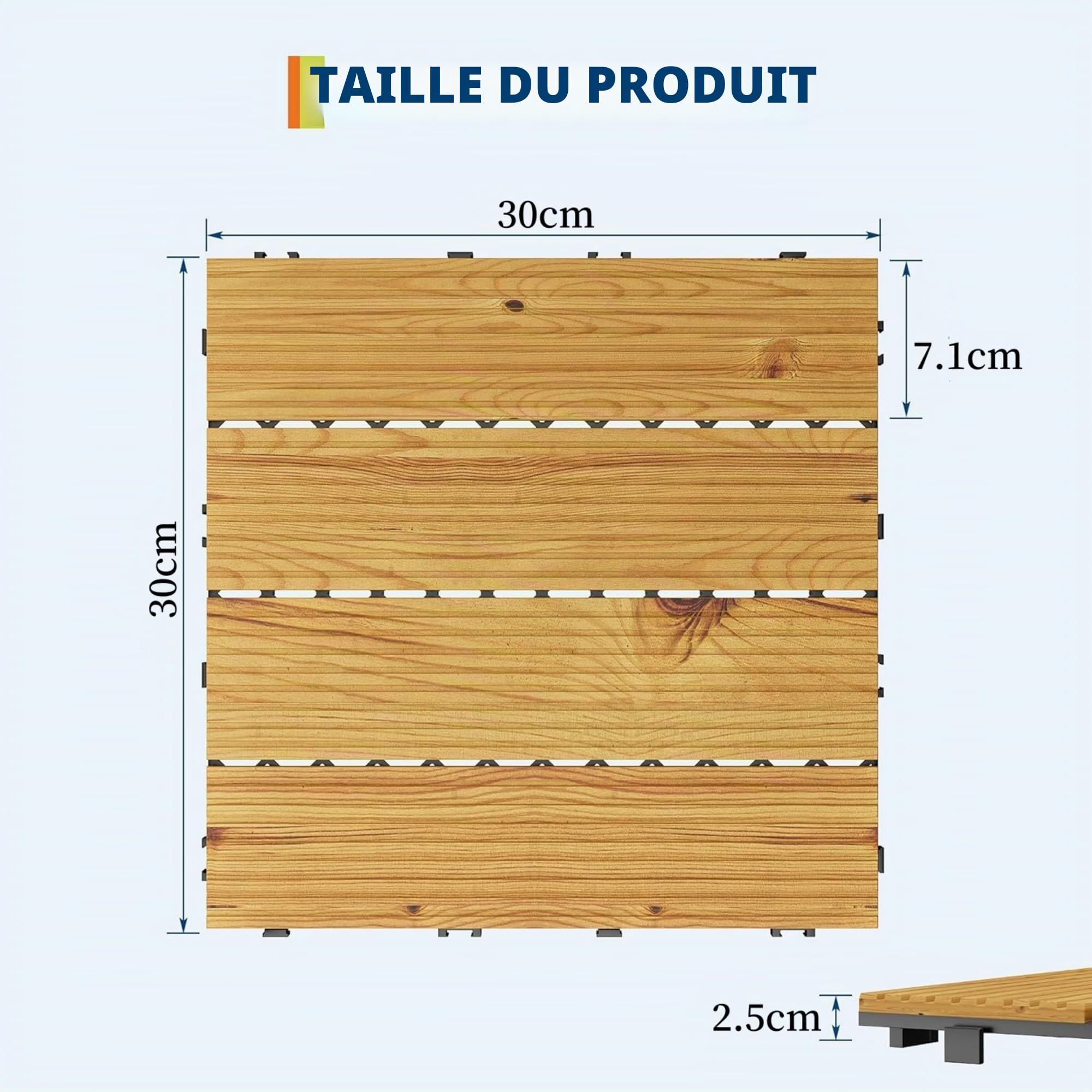 Garvee Dalles extensionérieur en bois d'acacia massif 30x30cm, Jaune 33PCS