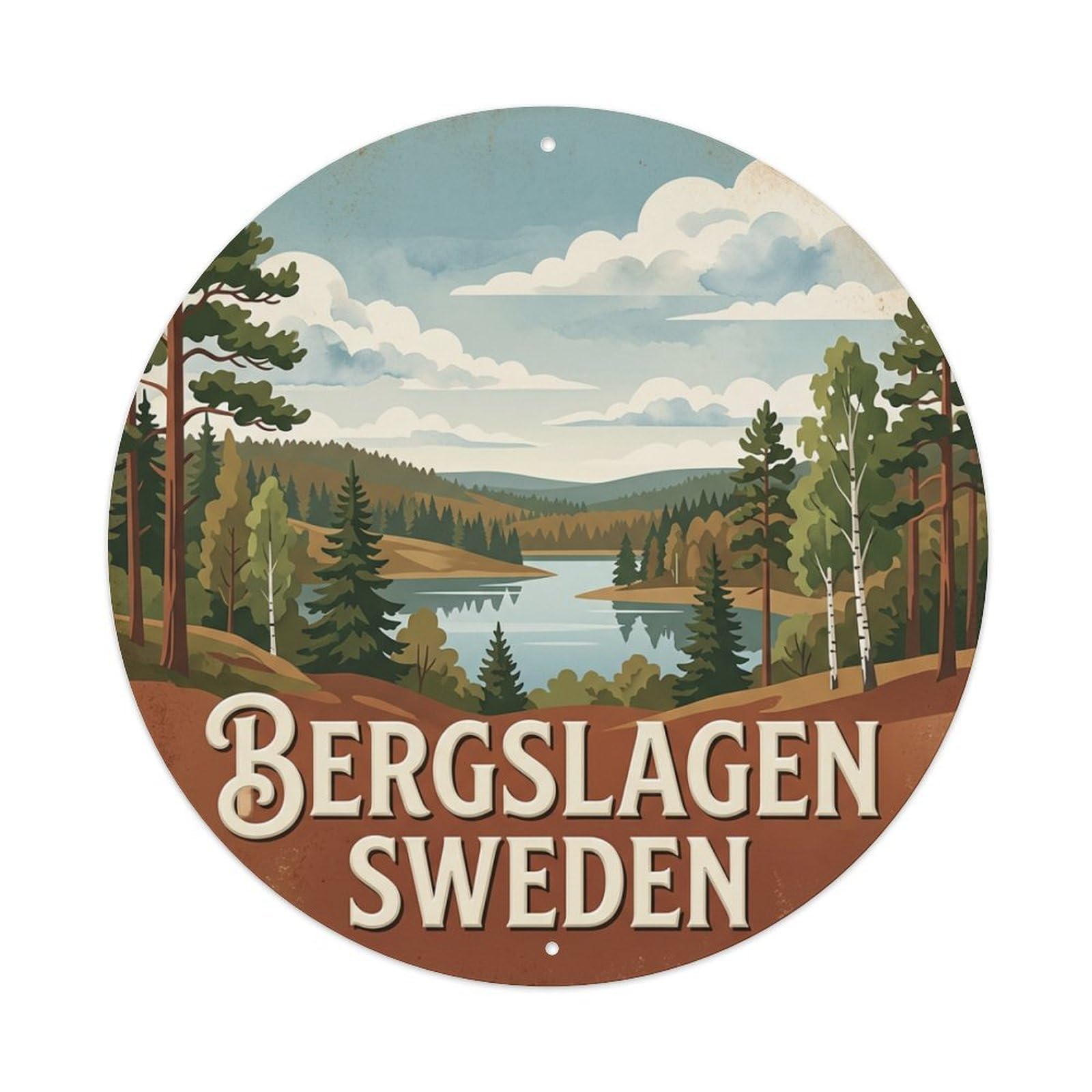 Vintage Travel Bergslagen Sweden Woods Metal Tin Sign