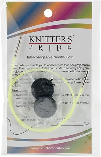 Knitter's Pride set de cable negro y plata intercambiable y conectores., Verde Neón, 14"