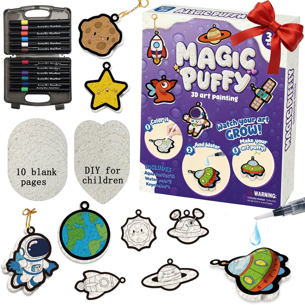 ZadaBelly Magic Puffy Paint Kit – 3D Aqua Puffs Handwerk für Kinder, DIY Schaum Textur Malerei Set, Reise & Geburtstag Neujahrsgeschenk für Mädchen Jungen Alter 4-10 Jahre