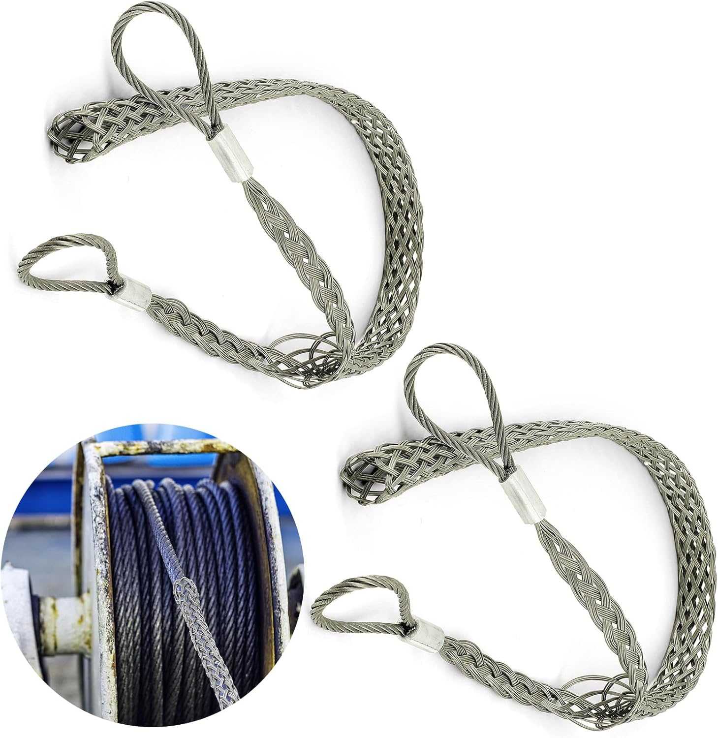 Gisafai 2 Pcs 50-63mm Heavy Wire Cable Mesh Pulling Grip Double Head Cable Pulls Socks Wire Pulling Tools Electrical Pulling Grips Suitable for Light and Heavy Cables (D: 1.97-2.48", L: 1.35m/53") 50-63 mm