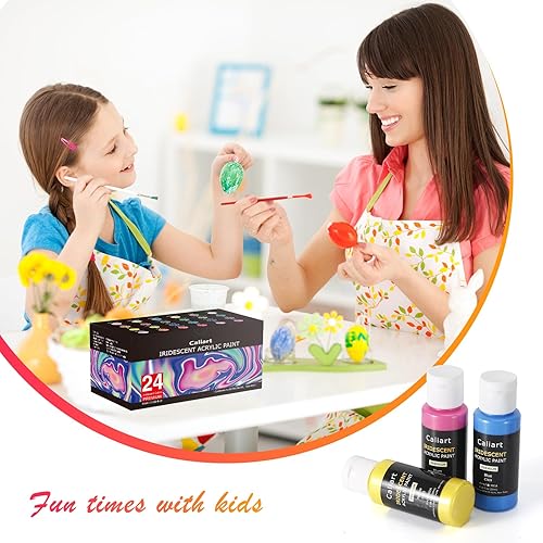 Vista 22 de Caliart Juego de pintura acrílica con 12 pinceles, 24 colores (4.1 fl oz, 4 onzas), pinturas artísticas para artistas, niños, estudiantes, Varios