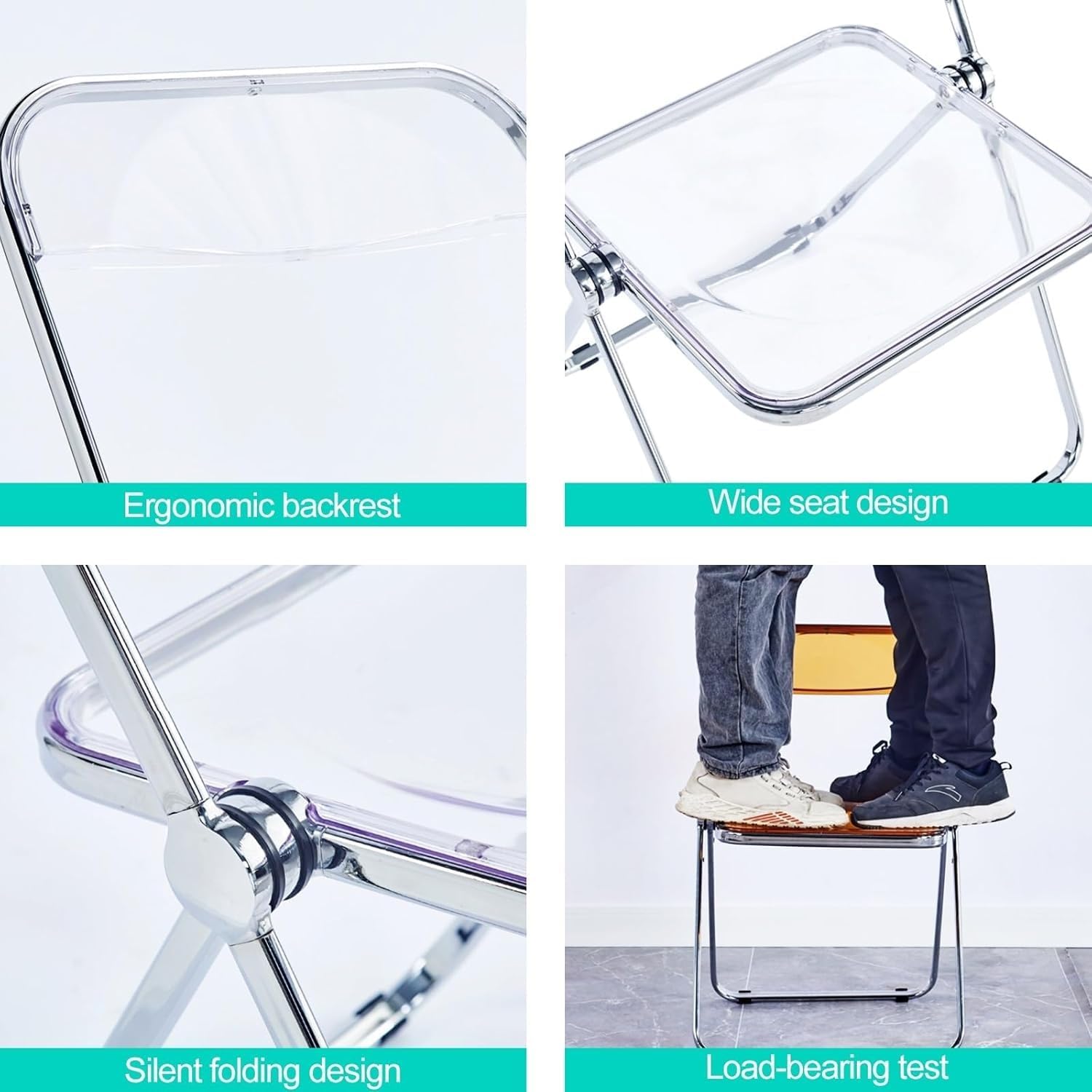 Transparent Acrylic Folding Chairs, Clear Acrylic Bearing Weight 200lbs, PC Plastic Living Room Seat,(Transparent)