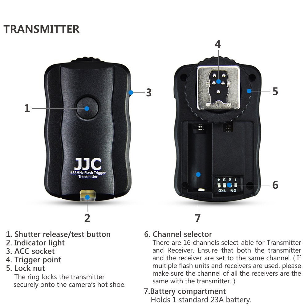 JJC Telecomando Senza Fili Flash Trigger Controllo lampeggiatore per Fuji Fujifilm X-T4 X-T3 X-T2 X-T30 II X-T30 X100V X-H1 X-Pro2 GFX100 GFX50R GFX50S Sostituisci Fujifilm RR-100 (1 Ricevitore)