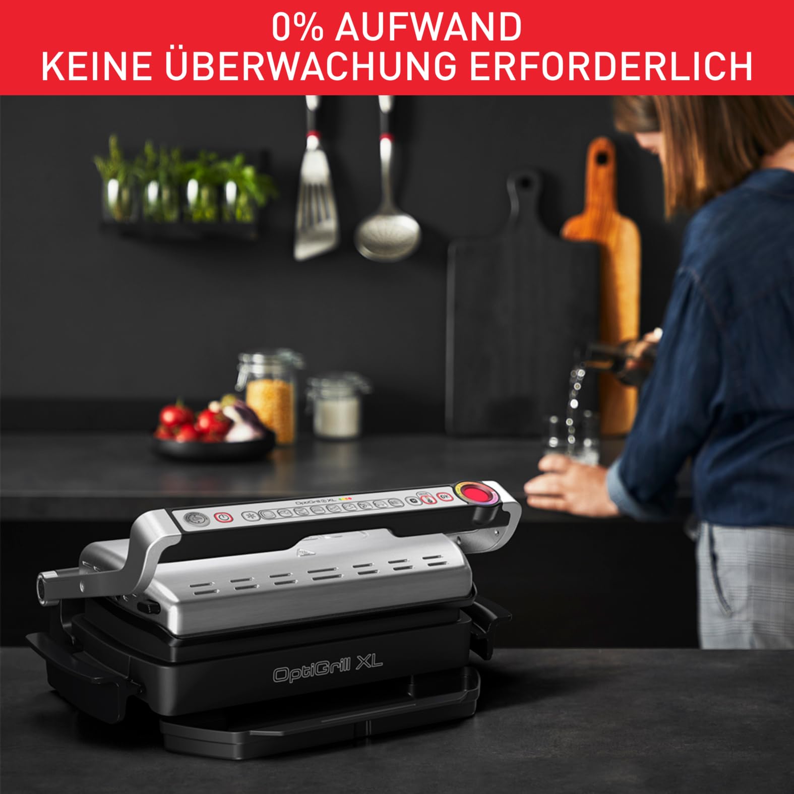 Tefal OptiGrill+ XL | Kontaktgrill mit automatischer Temperatur-Anpassung | 9 automatische Programme | XL-Grillfläche | inklusive Backschale | GC724D12