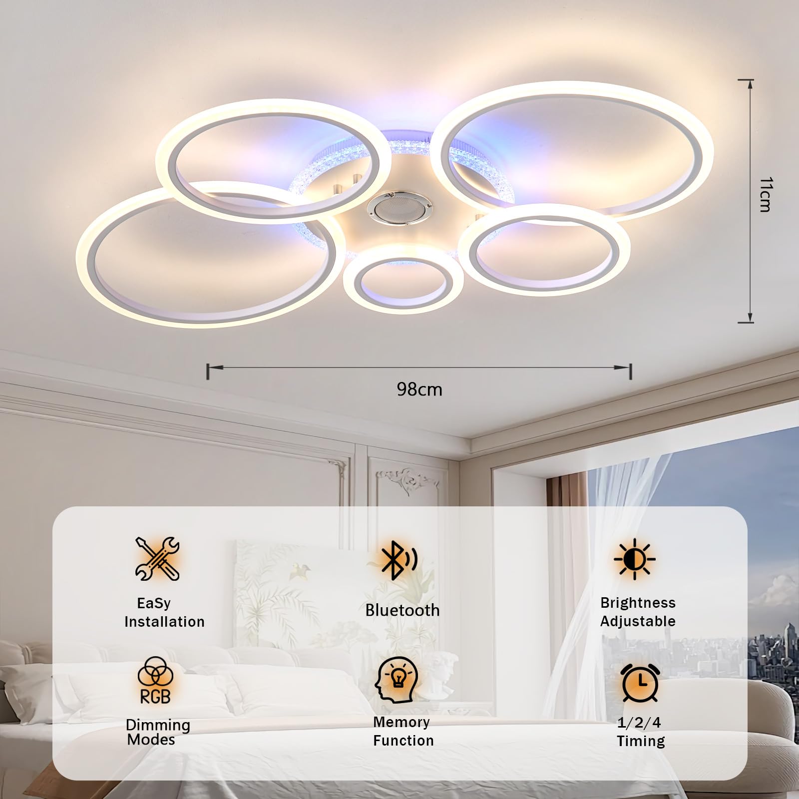 Plafoniera RGB Intelligente Modalità di Memoria e Dimmerabile,Lampadario Soggiorno con Telecomando e App (3000k–6500k),Plafoniere da 95 Cm con Bluetooth Per,Pub,Cabaret,Bar Karaoke