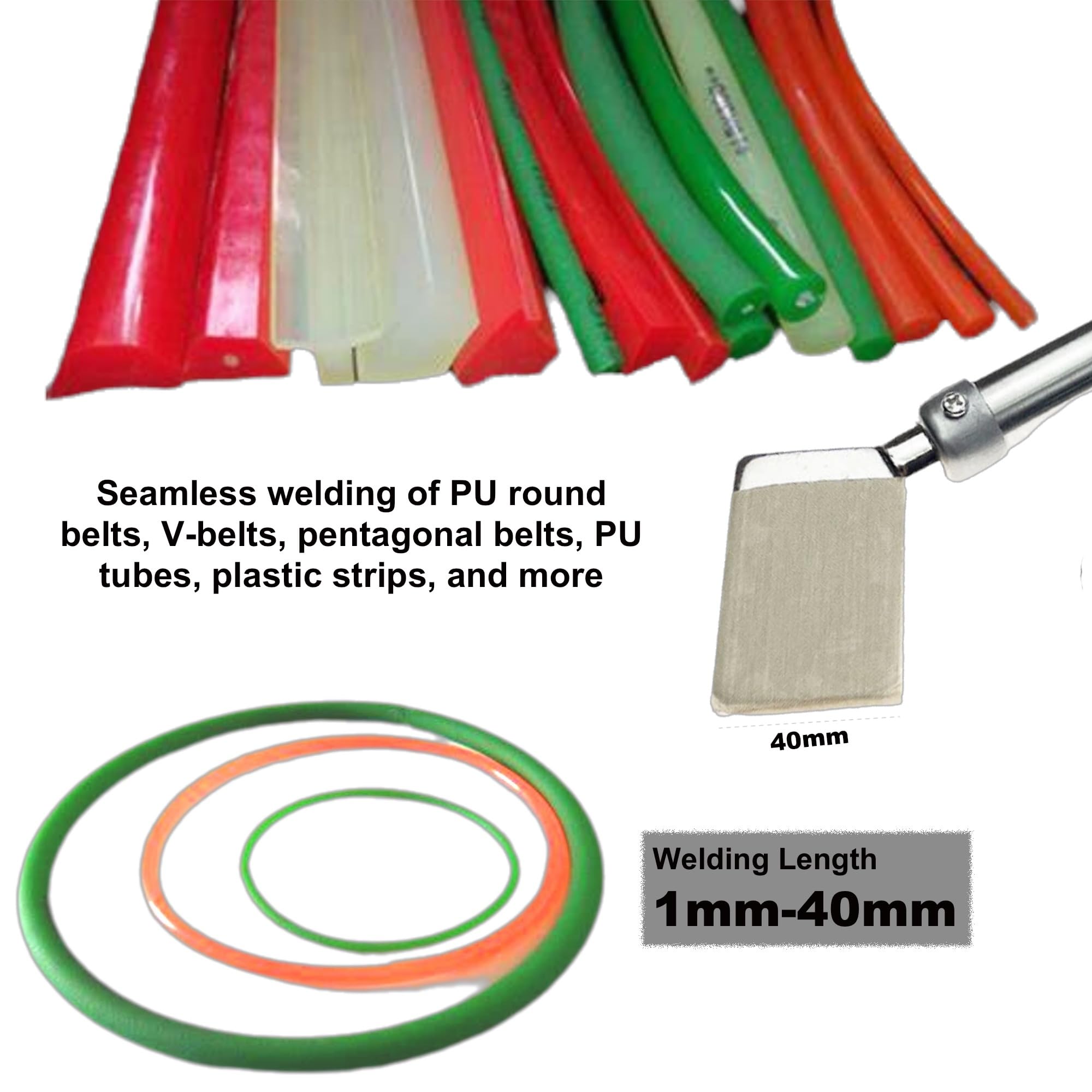 PU Round Belt Welding Machine, 110V 200W Handheld PU Belt Soldering Iron, 150°C to 400°C Belt Welder Tool Joint Machine for 10-40mm Elastic Plastic Rubber PU Belt V-Belt Joint Fusing Bonding