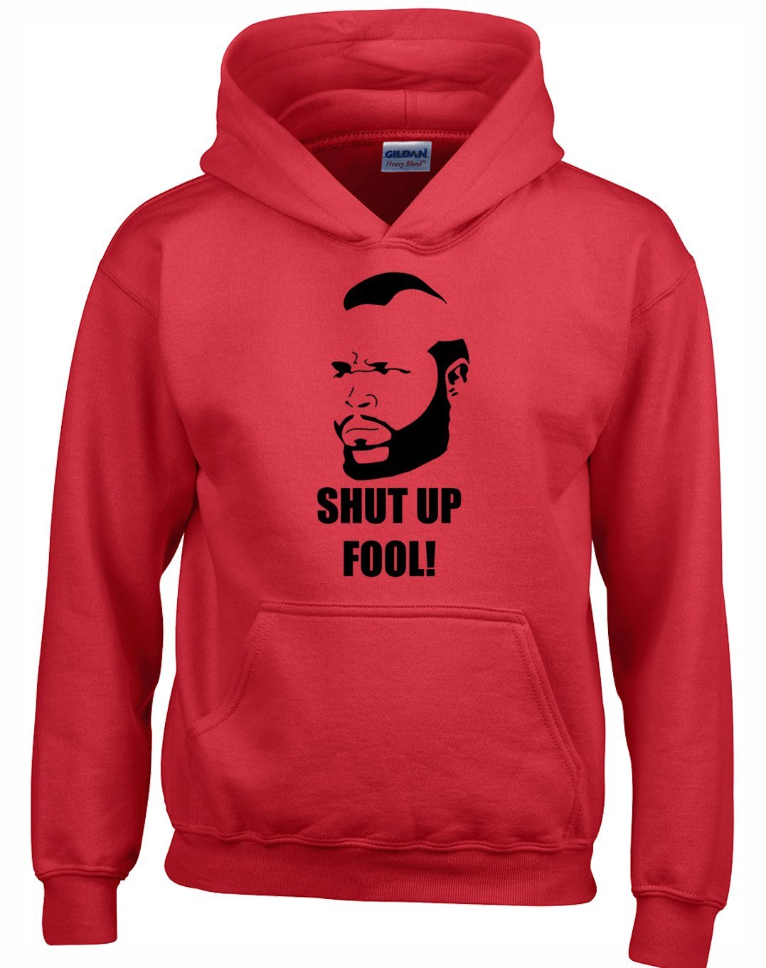 Crown Designs Shut Up Fool B. A. Baracus Silhouette Action TV Show Inspired Gift Unisex Hoodies for Men, Women & Teenagers - Red/XX-Large