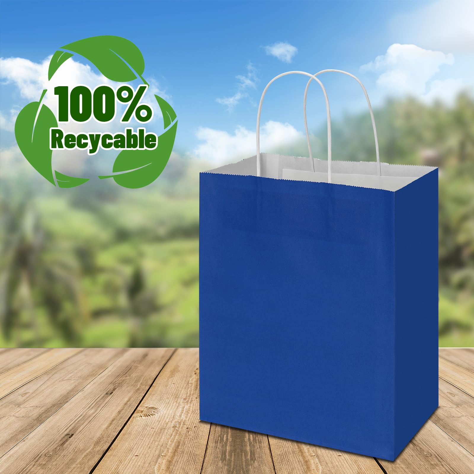 Toovip 50 Pack 8x4.75x10 Inch Medium Royal Blue Kraft Paper Bags with Handles Bulk, Gift Wrap Bags for Favor Grocery Retail Party Birthday Shopping Business Goody Craft Merchandise Take Out sacks