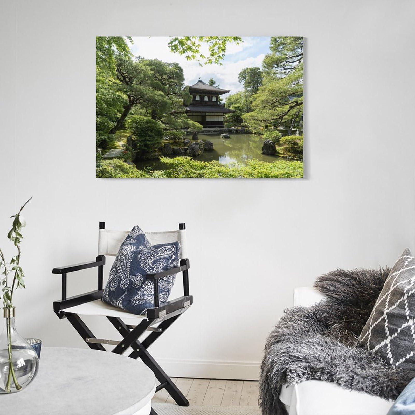 Amazon.co.jp: 絵画 緑の木々に囲まれた日本の寺院インテリア