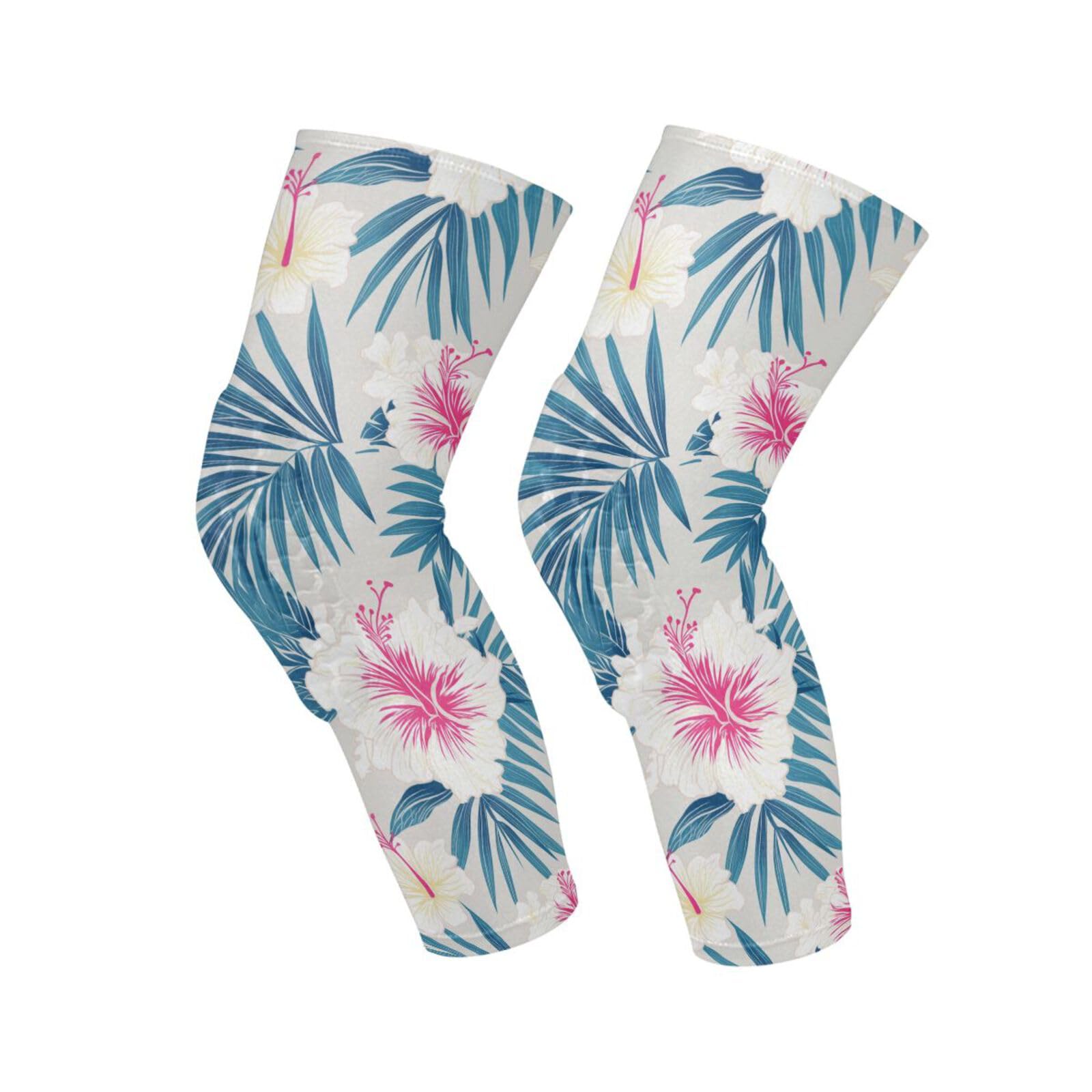 JUNZAN Tropical Hibiscus Turquoise Basketball Knee Pads for Youth Kids Wrestling Knee Pads with Sleeves Sport Kneepads for Volleyball Football