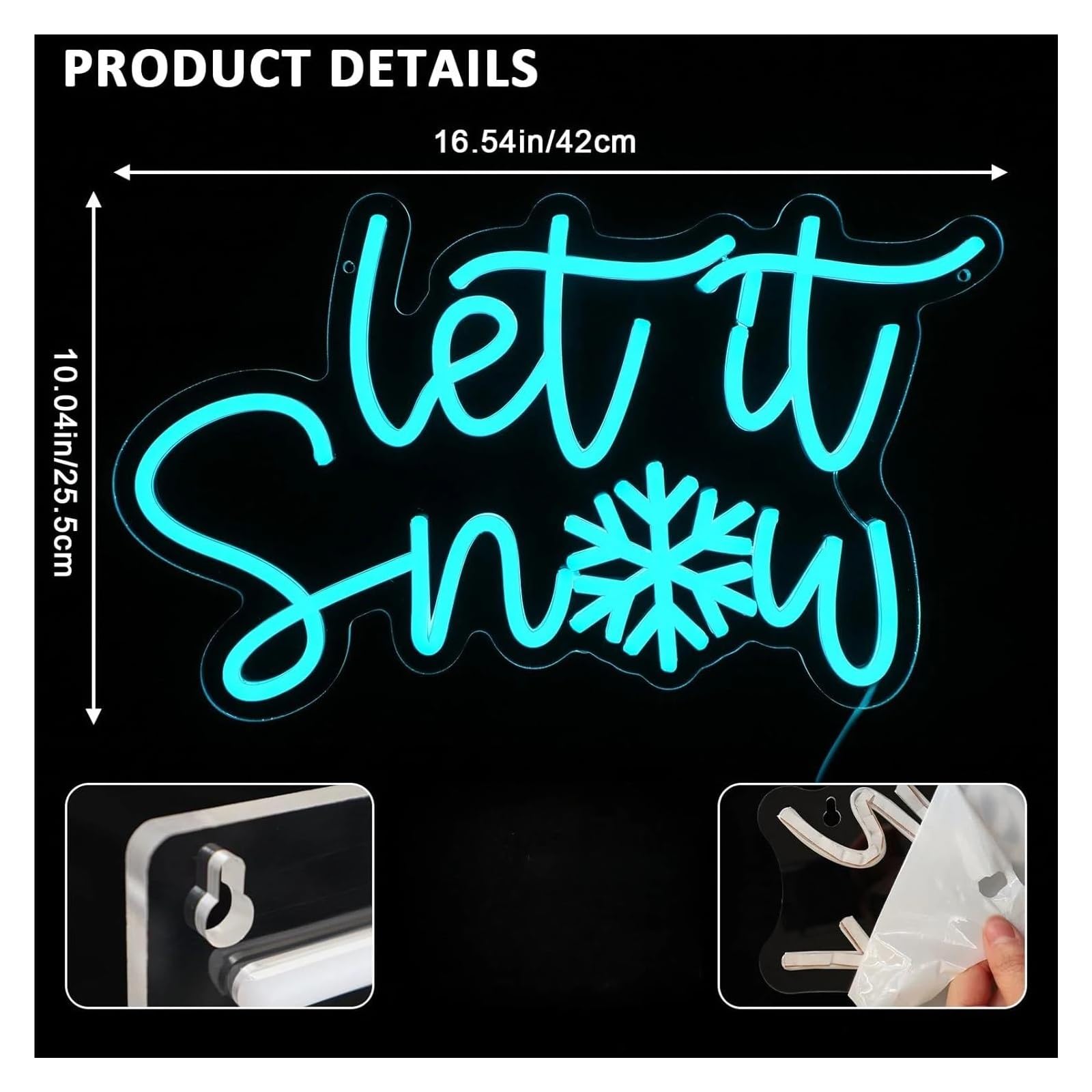 Luz de Diseño de Digital Let It Snow Letrero De Neón Luz LED Regulable Decoración De Pared Alimentado Por USB Para Windows Dormitorio Sala De Estar Fiesta 42cm×25.5cm