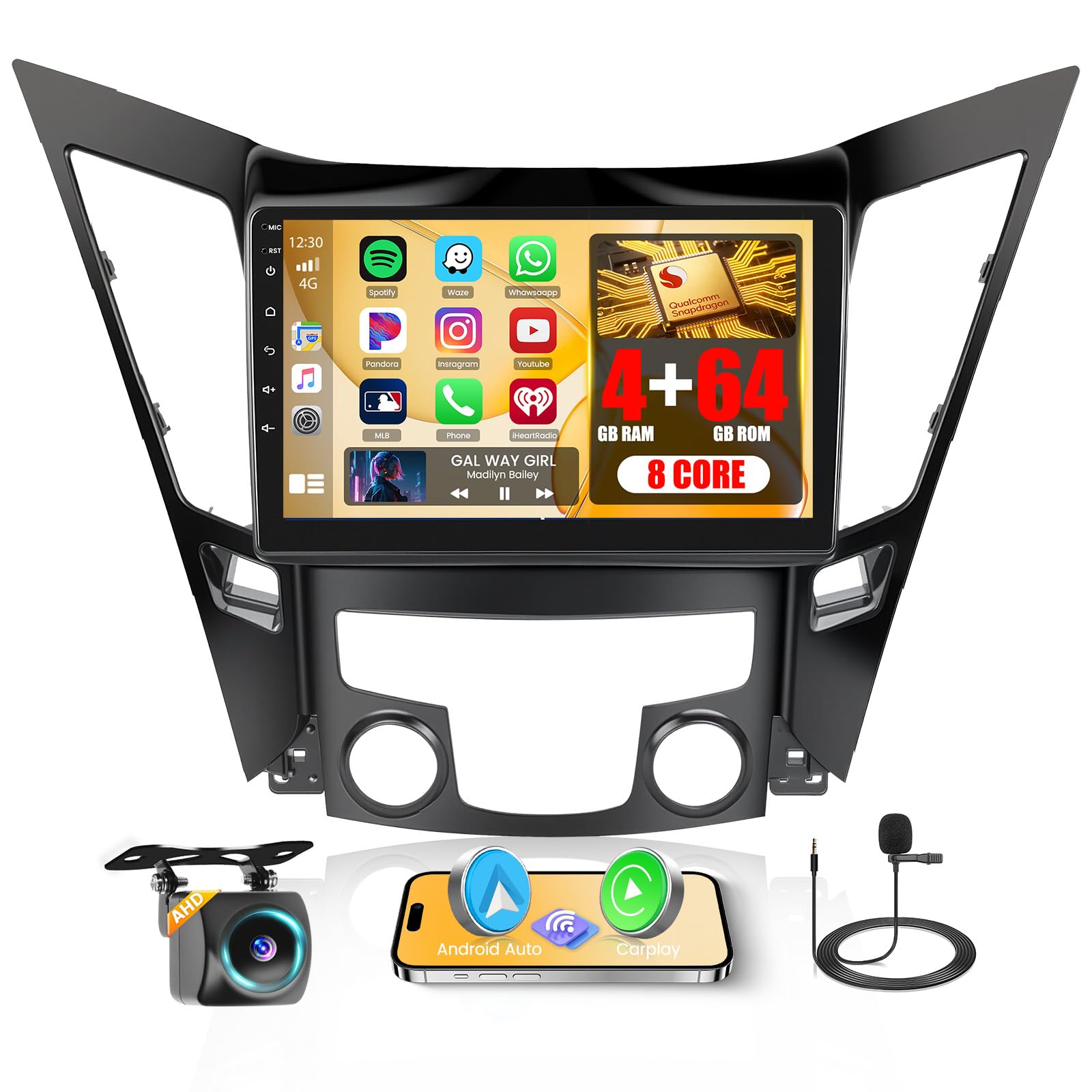 Photo 1 of ?Qualcomn Chipset? 8 Core 4+64GB Android 15 Car Stereo for Hyundai Sonata 2010-2015 9 Inch IPS Touch Screen Wireless Carplay Android Auto Radio DSP BT WiFi FM RDS +AHD Backup Camera Voice Assistant