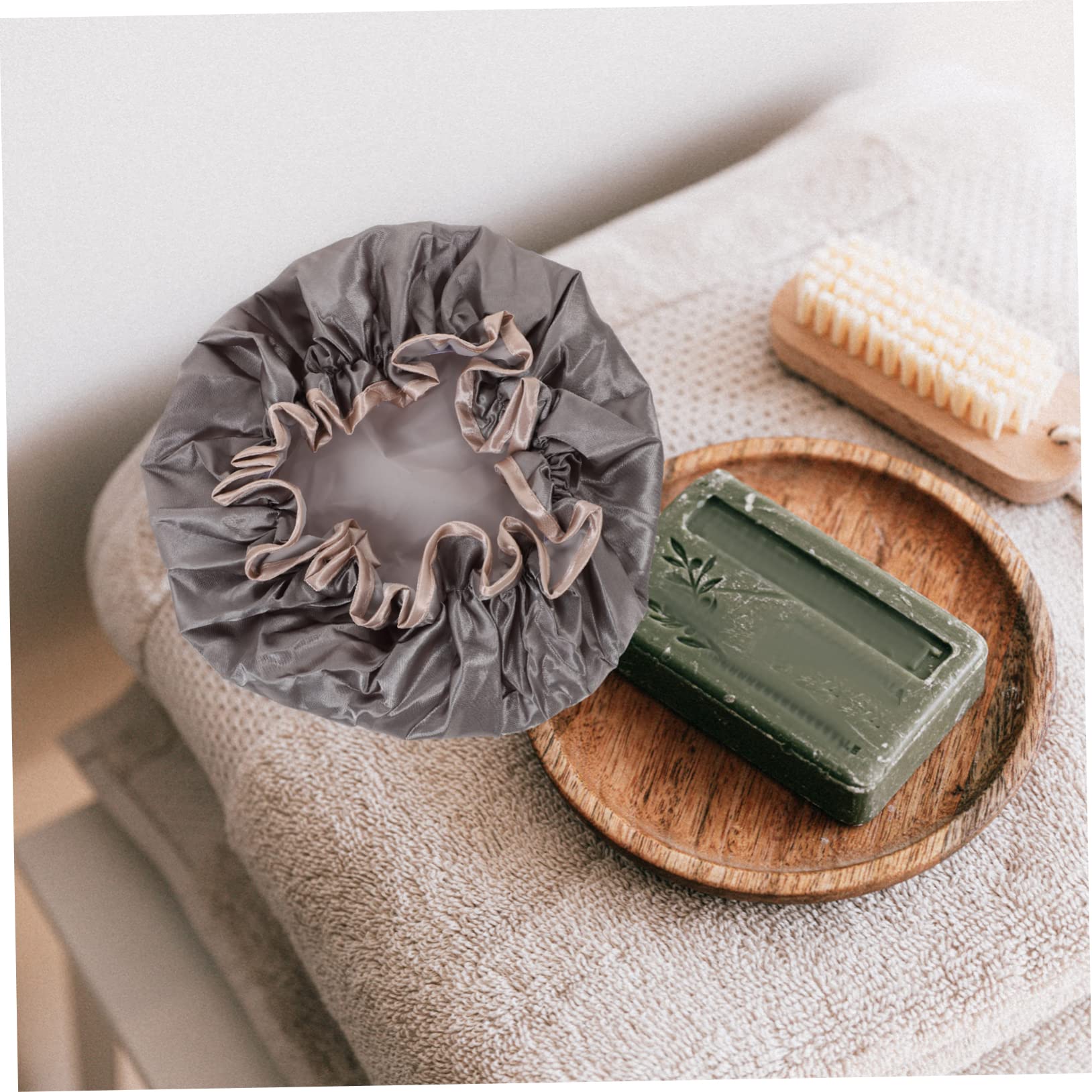 3pcs Double Layer Waterproof Shower Cap Bath Caps Hat for Women Girl Hat Hat Silk Shower Cap Thick Hair Caps Shower Caps for Lady Bonnet Peva Travel Take a Bath Swimming Cap (Grey 24.5x24.5x0.6cm)