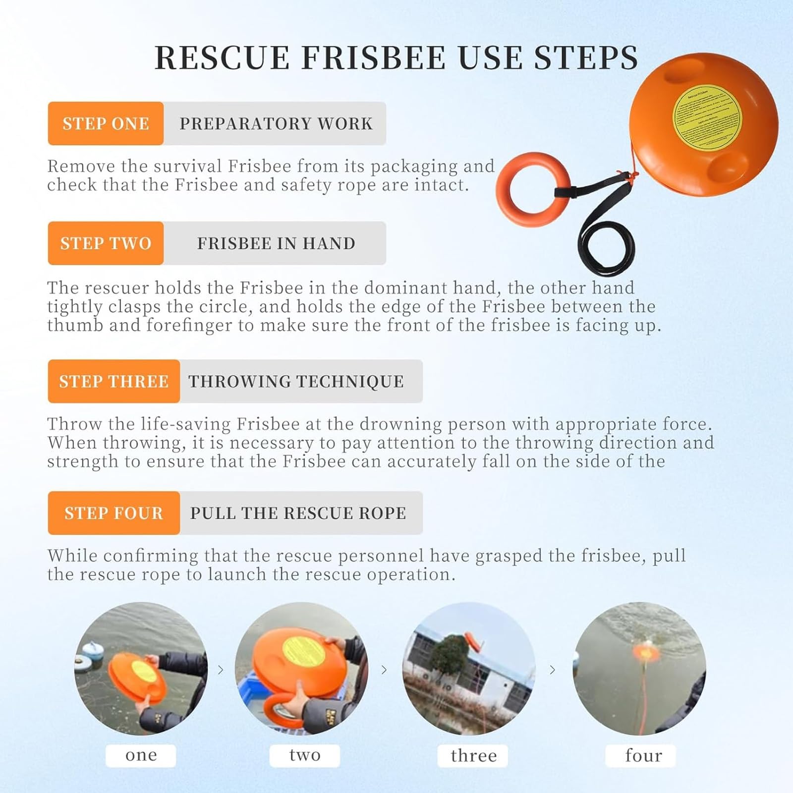 Frisbee per la prevenzione dell'annegamento, disco di salvataggio di emergenza lanciabile per laghi e spiagge, attrezzatura di sicurezza di salvataggio in acqua per yacht e avventure all'aperto