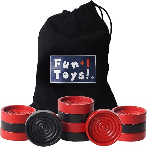 Solo 26 piezas de damas rojas y negras * Piezas de madera de 1.125 pulgadas para juego de mesa de damas con borde apilable en bolsa de