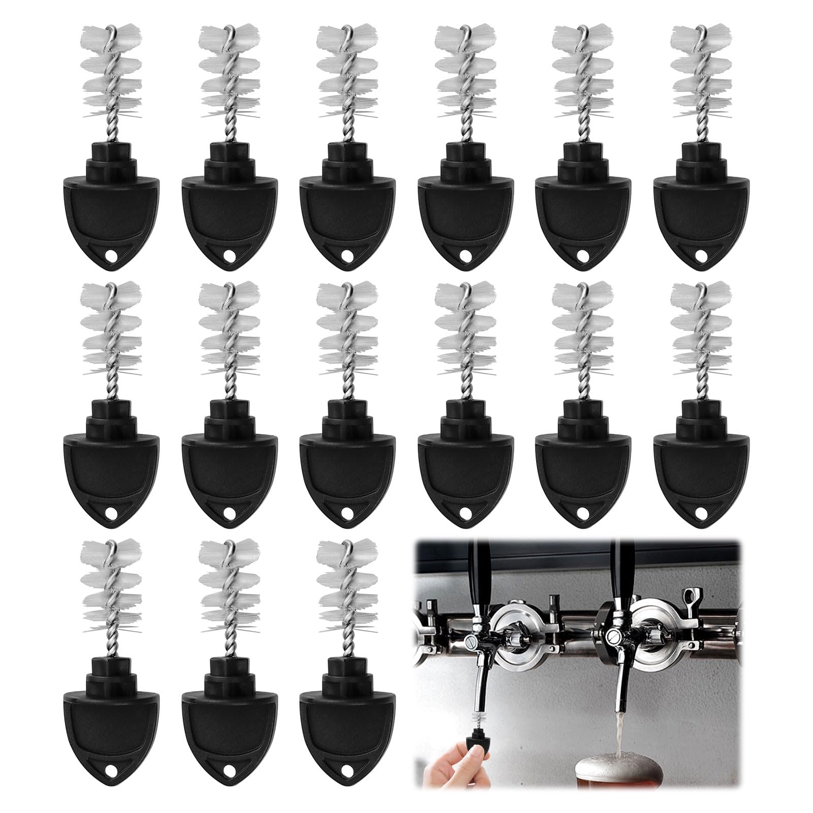 15 Pcs Nylon Beer Line Cleaner Brushes Perfect Draft Accessories Nylon Beer Tap Brush Plugs Draft Beer Tap Cleaner Plugs Beer Tap Plug for Most Standard Kegerator Home Party Restaurant Bar(Black)