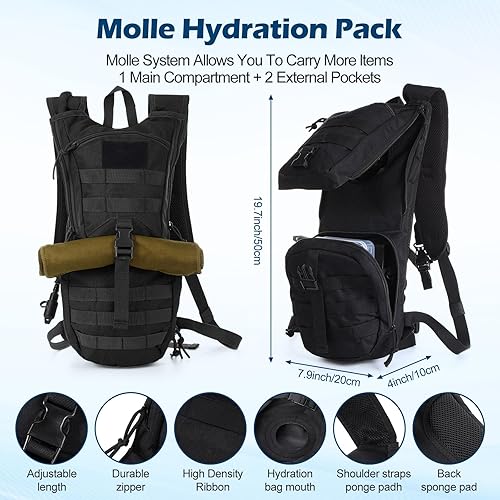 Miniatura 3 de Liliful Mochila táctica de hidratación con vejiga de agua de TPU de 3 l, mochila táctica Molle para agua, paquete de hidratación para hombres y