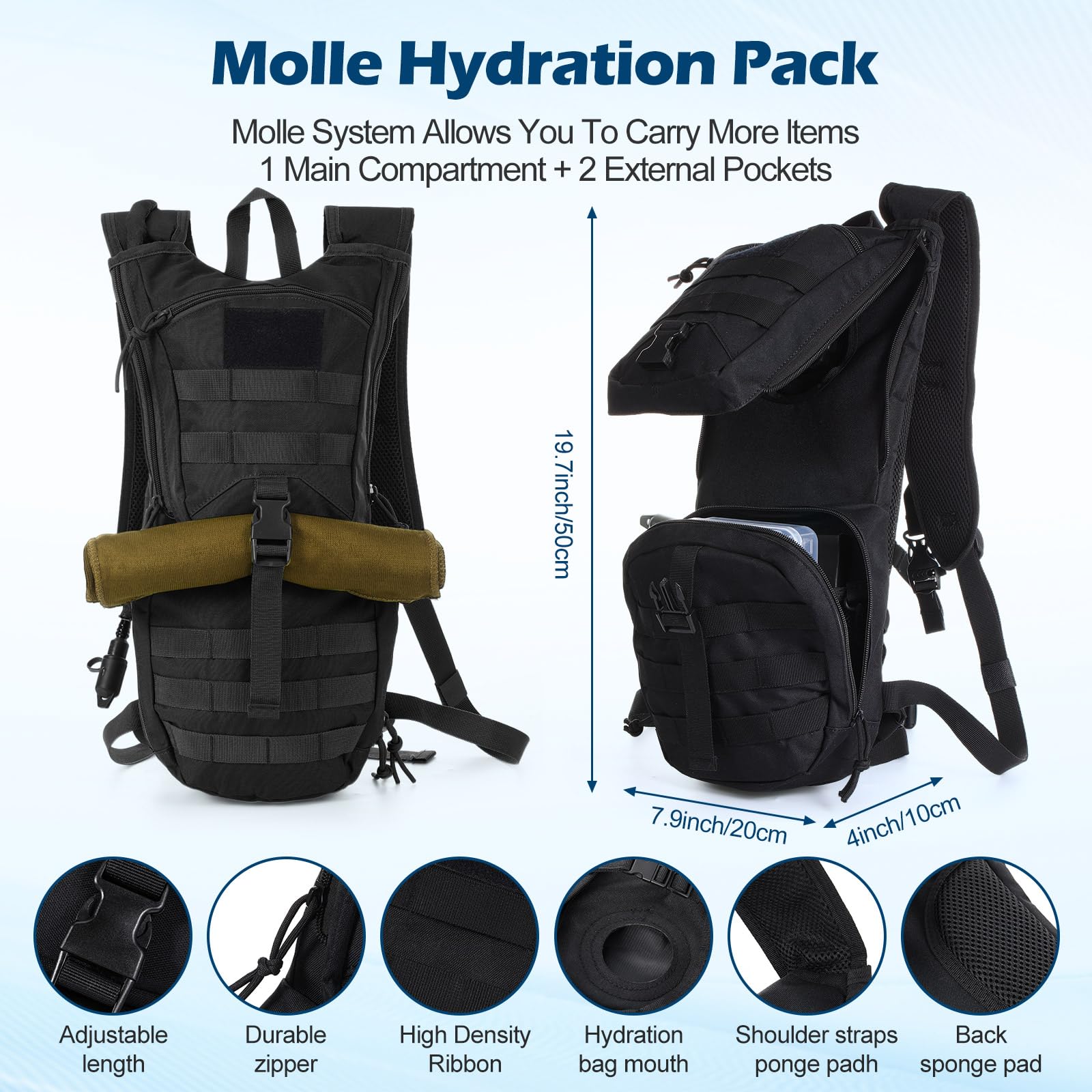 Liliful 1 pz zaino tattico di idratazione con 3l TPU vescica d'acqua tattico Molle zaino di idratazione per uomo donna escursionismo ciclismo corsa arrampicata