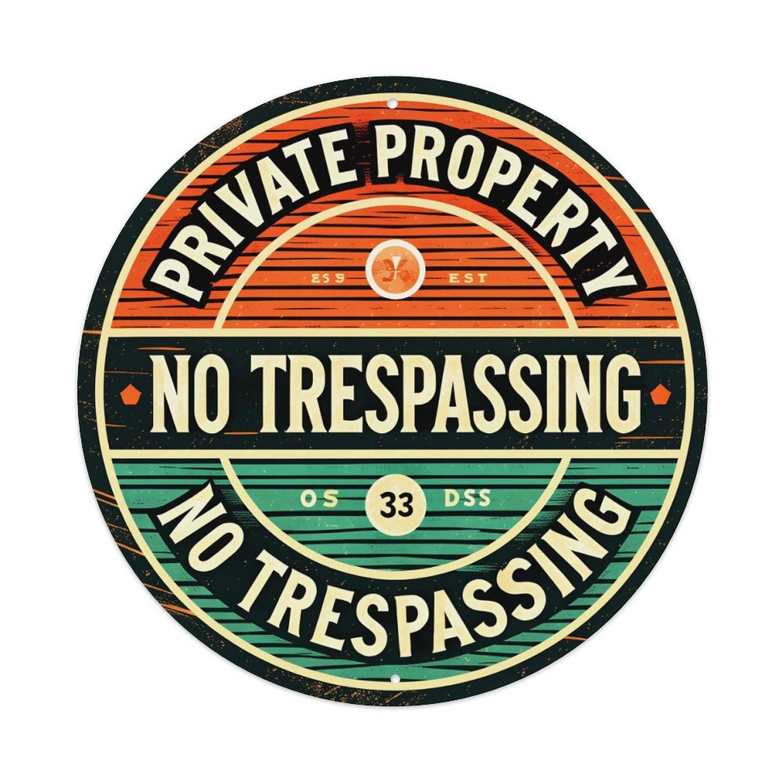 Private Property No Trespassing Sign Round Tin Sign Retro Metal Sign for Cafe Bar Pub Home Game Room Gym Club Wall Decoration Vintage Metal Poster 8x8 Inch