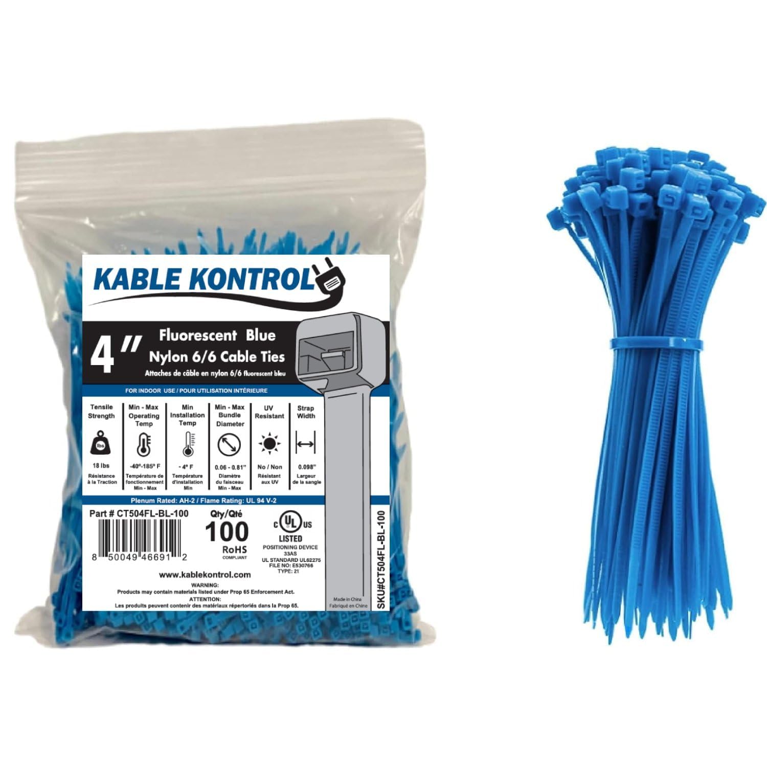 Amazon.com: Kable Kontrol Fluorescent Blue Zip Ties 4 Inch 100 Pcs