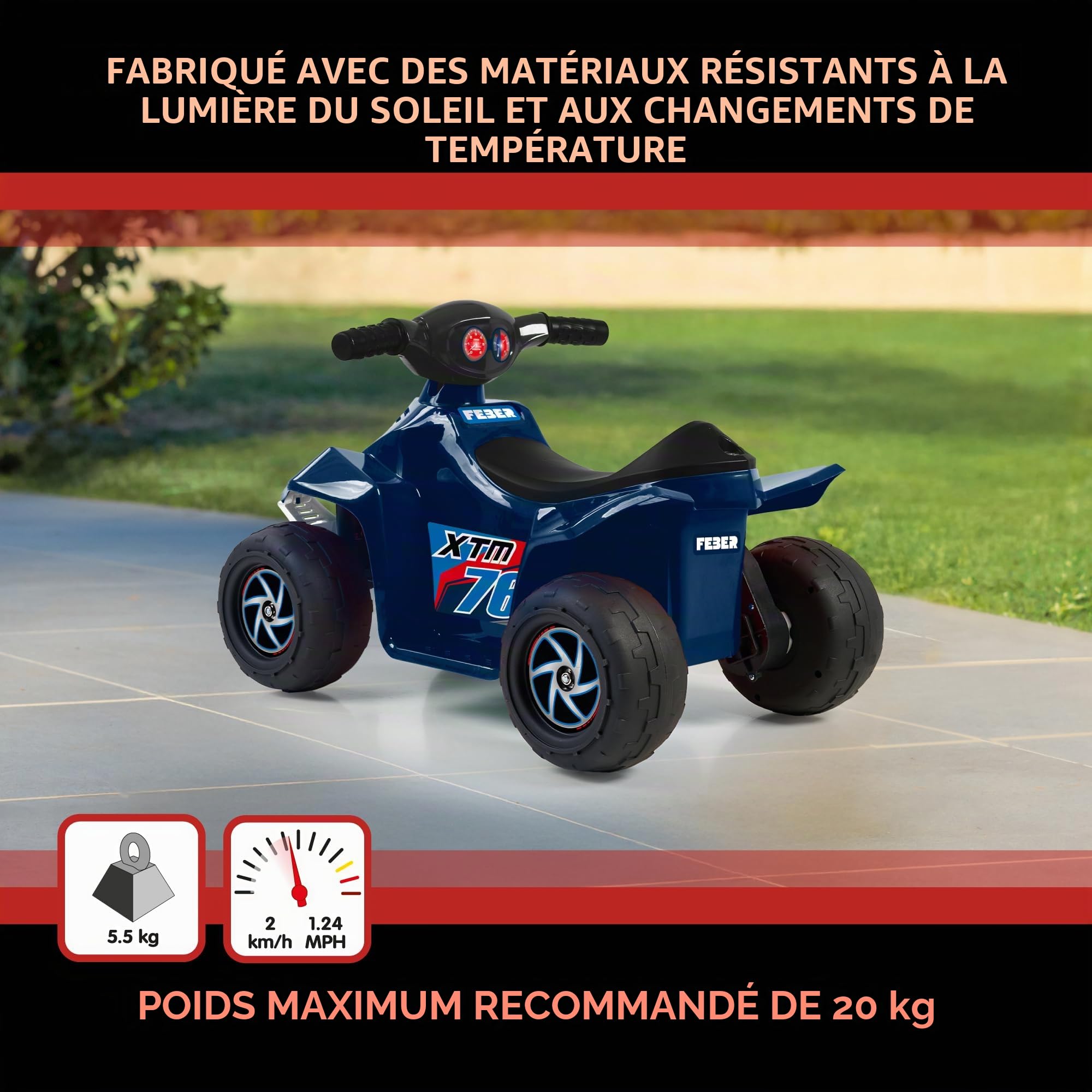 FEBER - Quad CE-Dark Blue 6V, Voiture électrique pour garçons et Filles de 18 Mois à 3 Ans, avec accélérateur, Roues pour stabilité, jusqu'à 40 Min d'autonomie, Chargeur Inclus, Famosa (FEN52000)