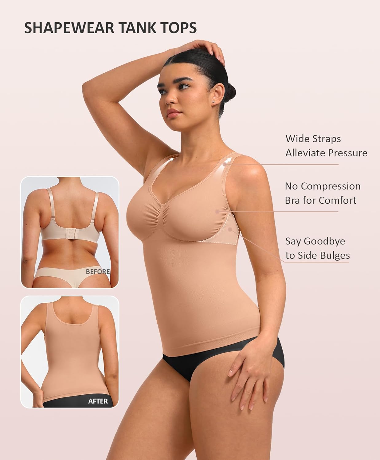 FeelinGirl Women Tank Tops Shapewear: Tummy Control Compression Tank V Neck Seamless Body Shaper Camisole Tops for Women - Image 3