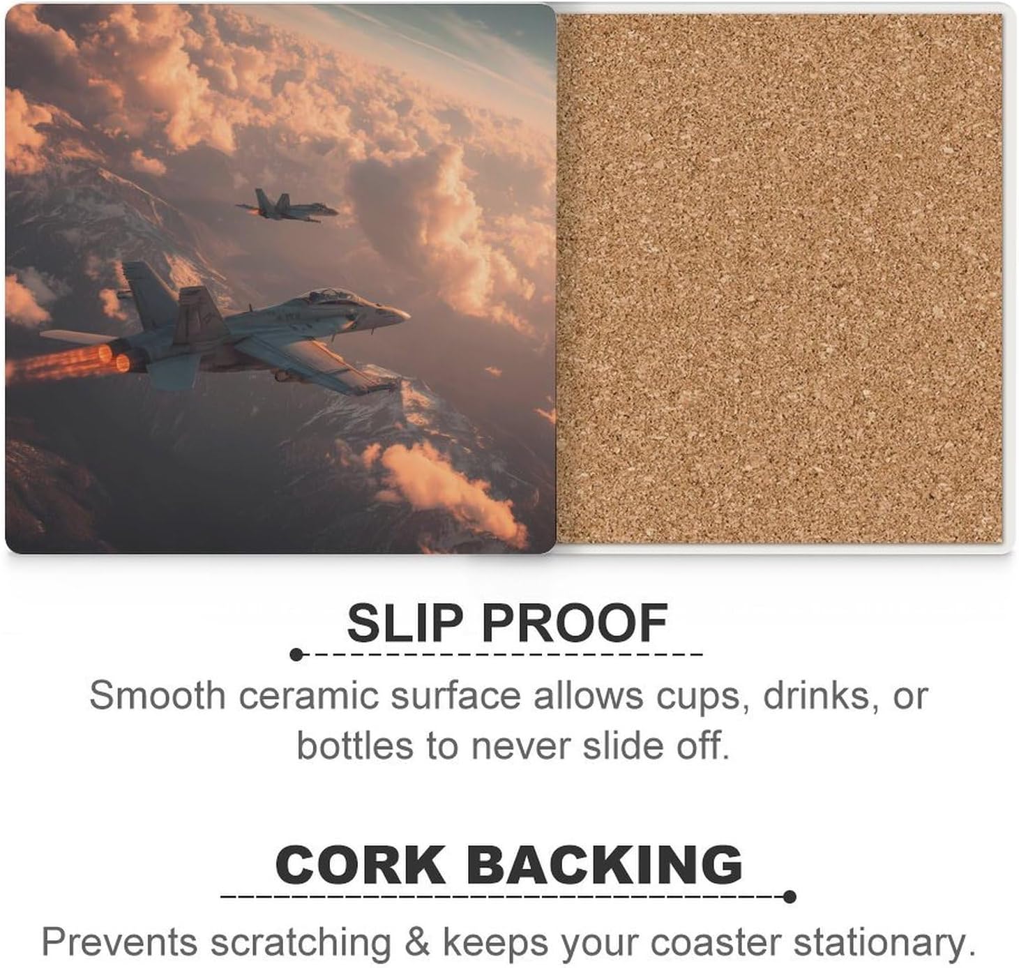 Airplane Aircraft Fighter Jet Plane Coaster for Drinks Square Ceramic Table Coasters Stone Mat Crafts 6PCS Home Kitchen Decor