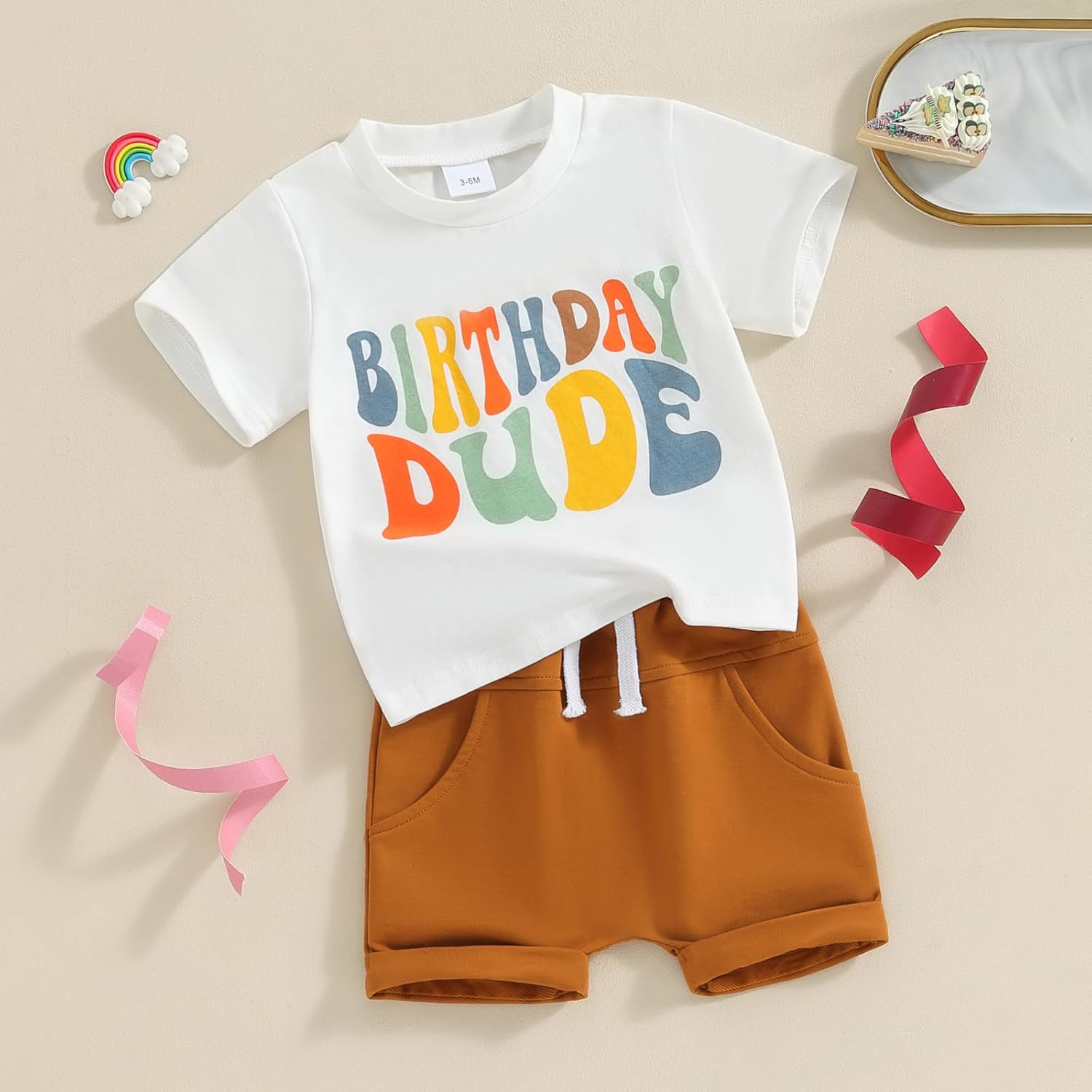 Kayotuas Toddler Baby Boy First Birthday Outfit Letter Print Short Sleeve T Shirt Top and Solid Shorts 2 Piece Summer Clothes - Image 3