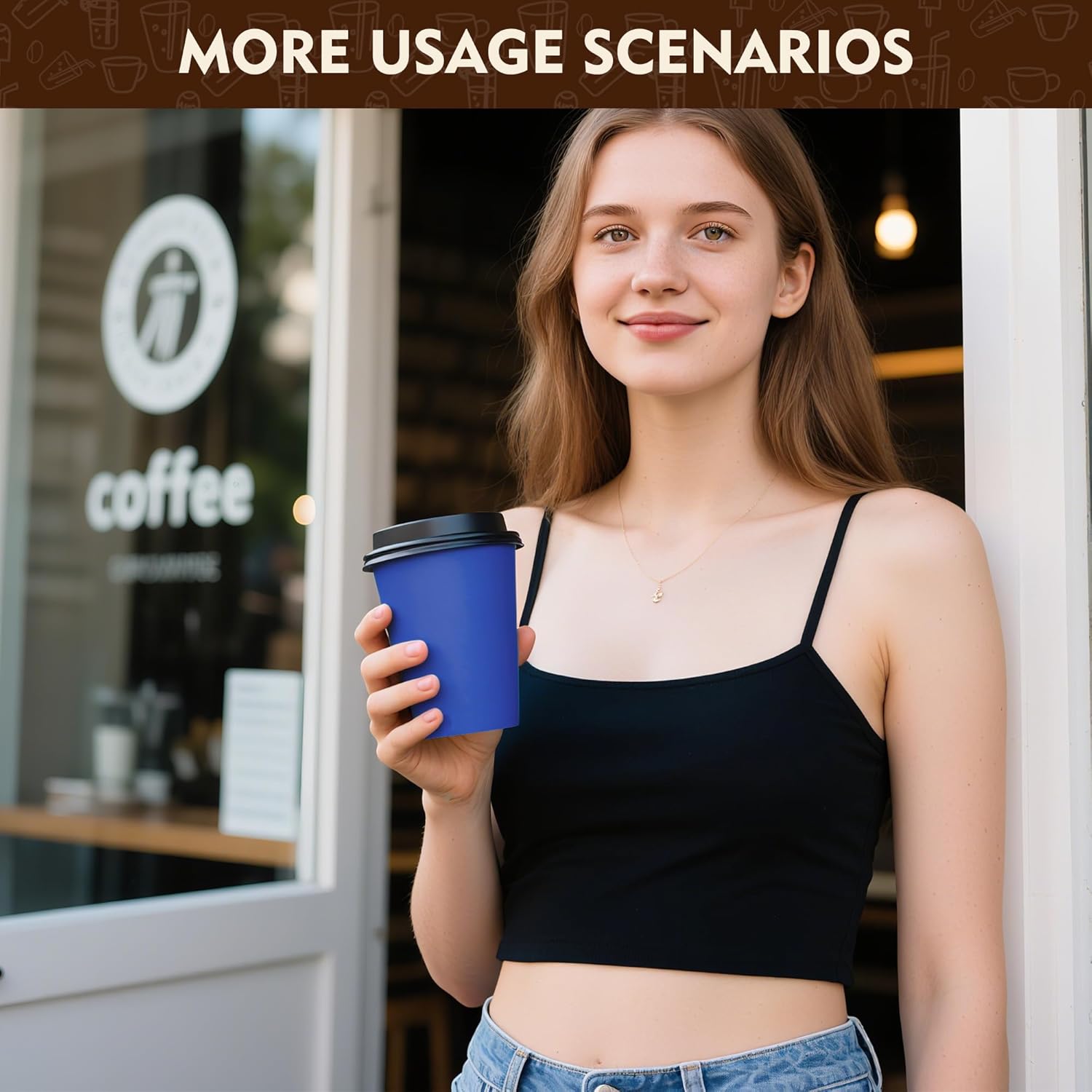 YEEHAW 16 oz Coffee Cups with Lids 100 Pack, Blue Disposable Paper Coffee Cups with Lids, To Go Cup with Lid - Image 5