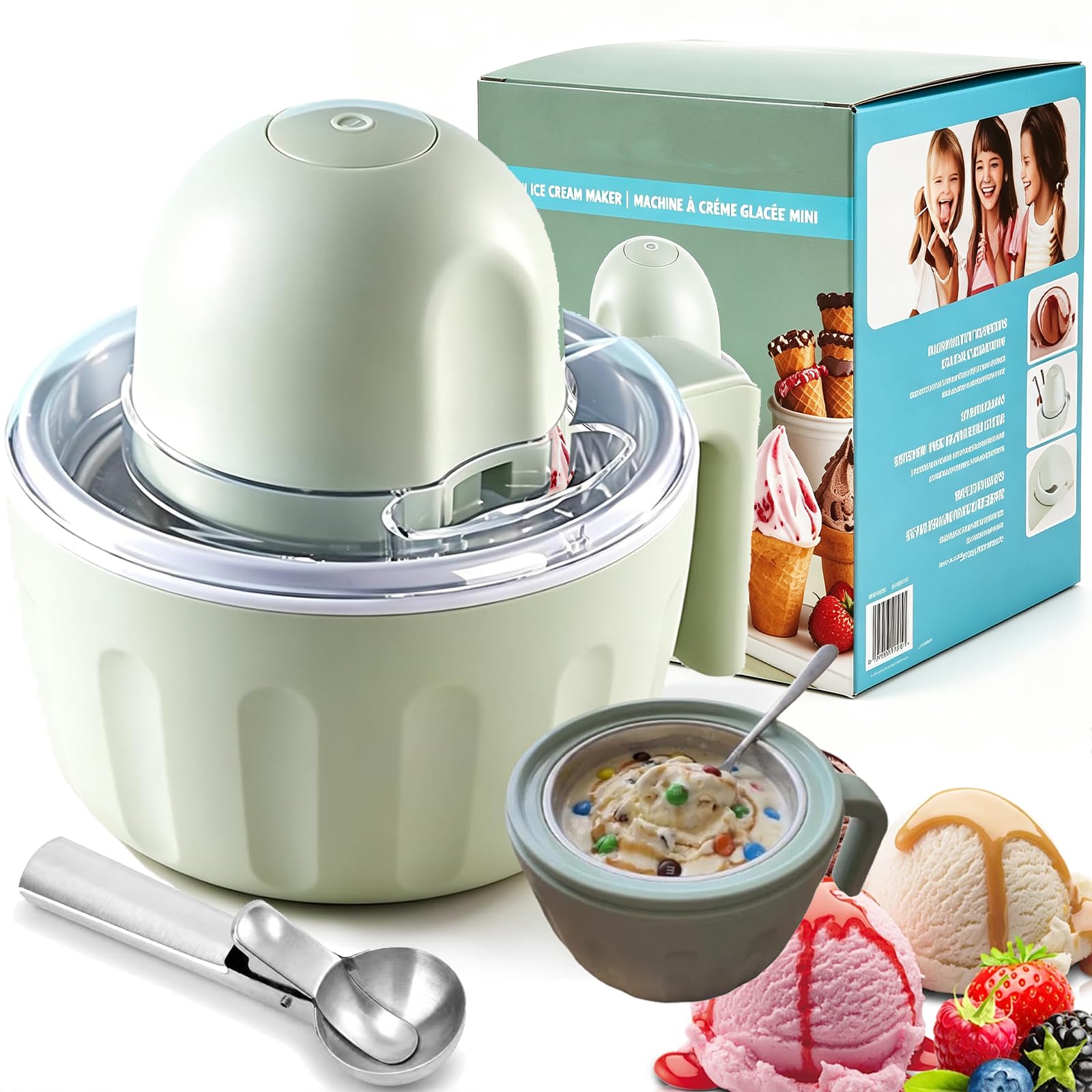 Macchina per gelato, tazza portatile per gelato, ciotola ricaricabile per congelatore senza fili, per yogurt fai da te, sorbetto, macchina per gelato con scivolo aggiuntivo, 2 pezzi