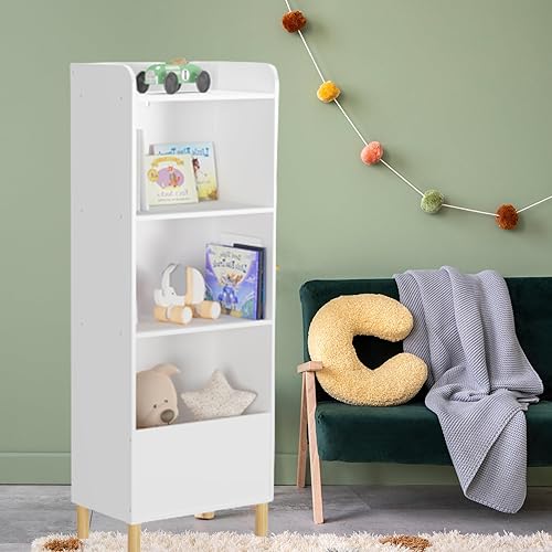 Miniatura 4 de Estantería para niños, estante para libros de 4 niveles, organizador de juguetes para habitación de niños, guardería, sala de juegos, dormitorio