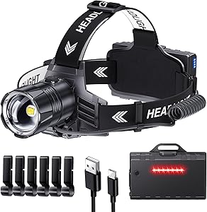 Sinvimes 99000 High Lux LED Rechargeable Headlamp, 95H Long Battery Life Head Lamp with 5 Modes & IPX7 Waterproof & Zoomable, 125° Adjustable Head Light for Adults, Outdoor, Camping, Hardhat
