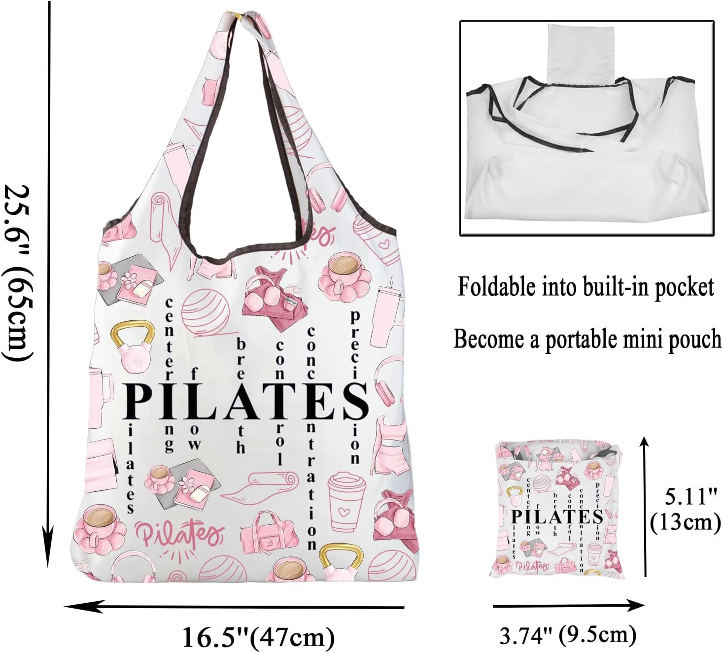 CMNIM Pilates Tote Bag Pilates Gifts for Women Yoga Lover Gift Pilates Instructor Gifts Funny Pilates Reusable Grocery Bag - Image 4