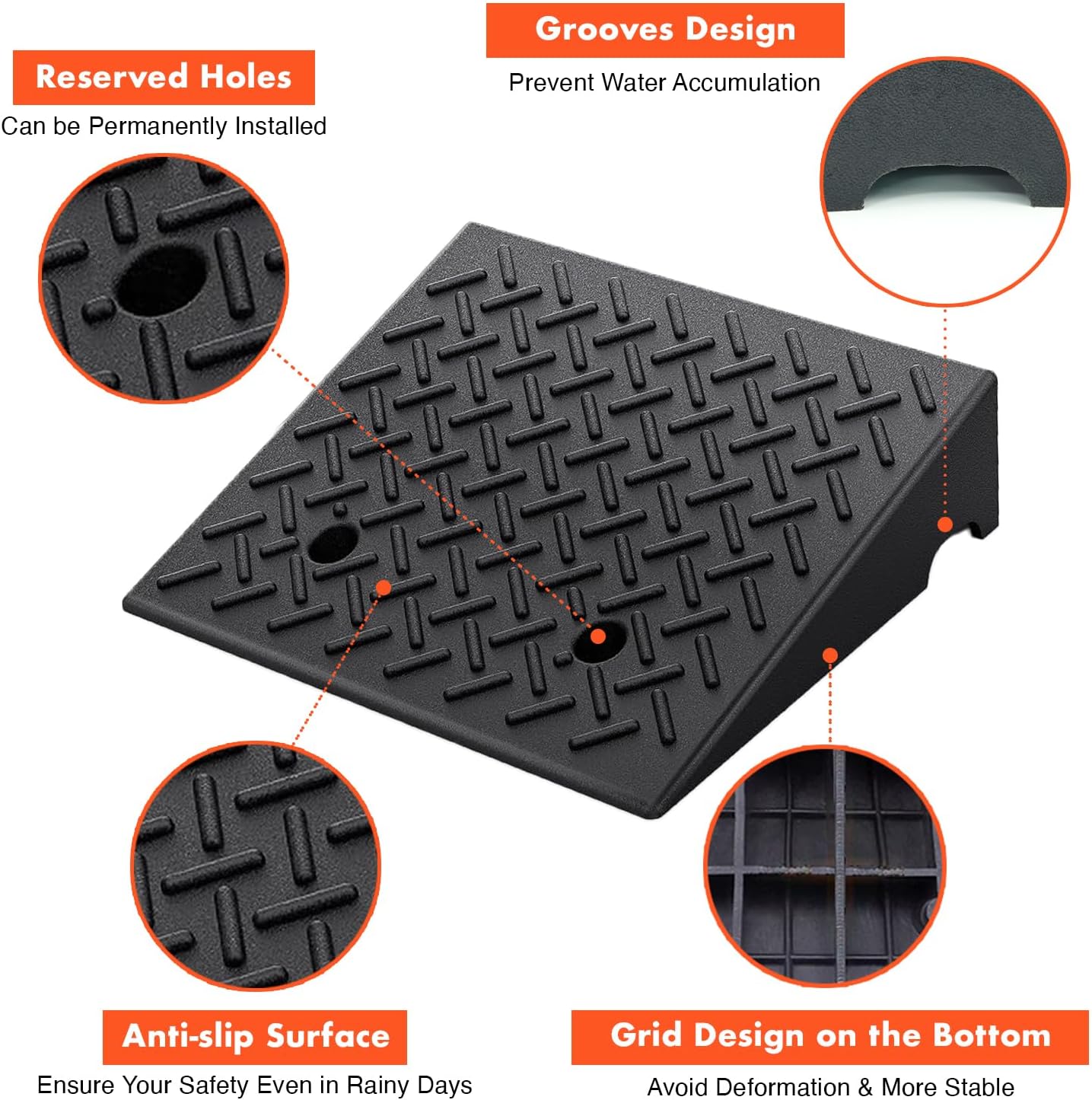 Rubber Curb Ramp 19.6" × 19.6" × 5", Heavy Duty Rubber Threshold Ramp, Portable Driveway Ramp for Sidewalk Cars Motorcycles Wheelchairs Trailers Scooter Lawnmower Loading Dock Pets