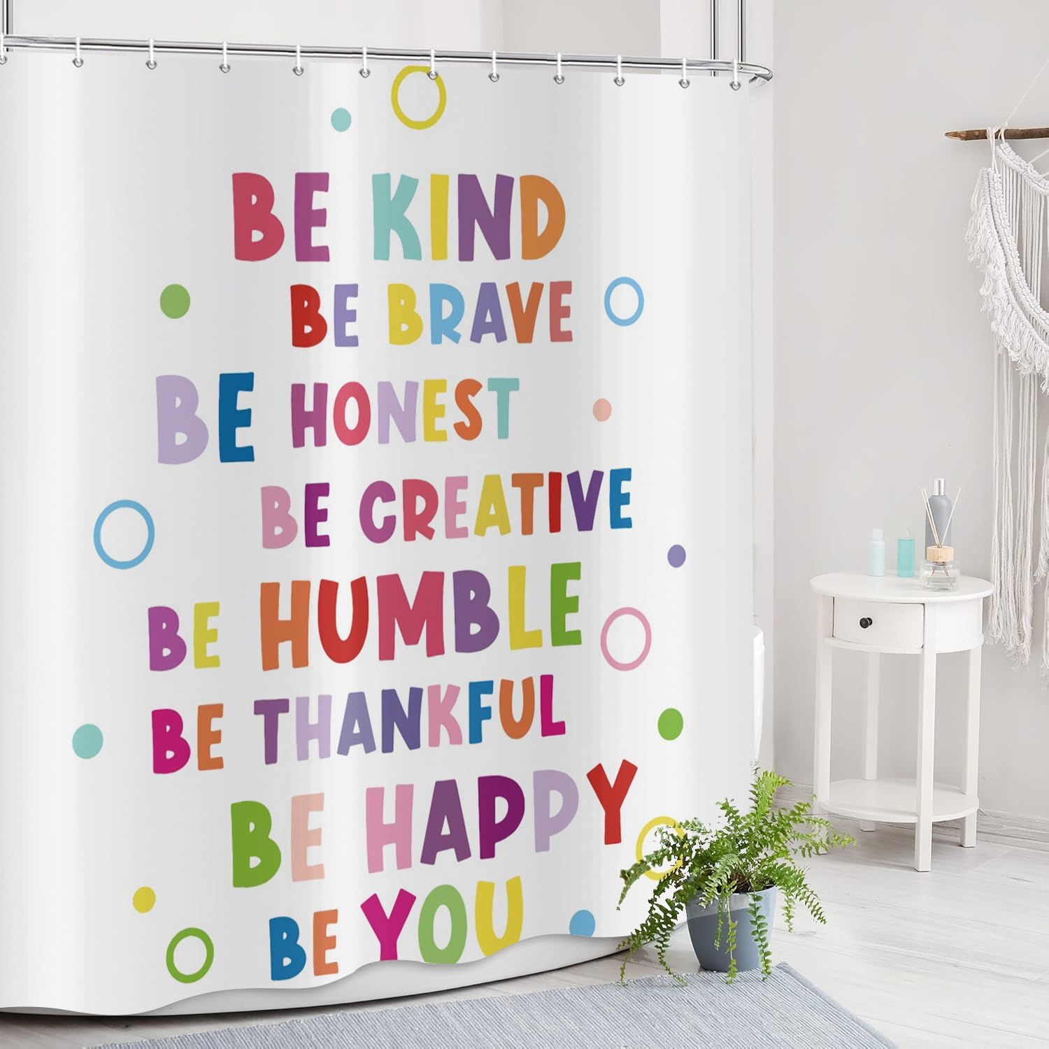 deFouliao Kids Shower Curtain, Cute Colorful Letter Bathroom Curtain Be Brave Encouraging Words Boy Girl for Home Decor, Waterproof Fabric with Hooks, 72x72 Inch