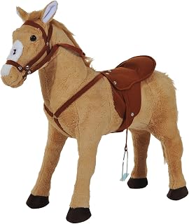 HOMCOM Kids Cuddly Toy Standing Horse Children Plush Soft Pony Ride On Game Play Fun Traditional Gift w/Neigh Sound Beige