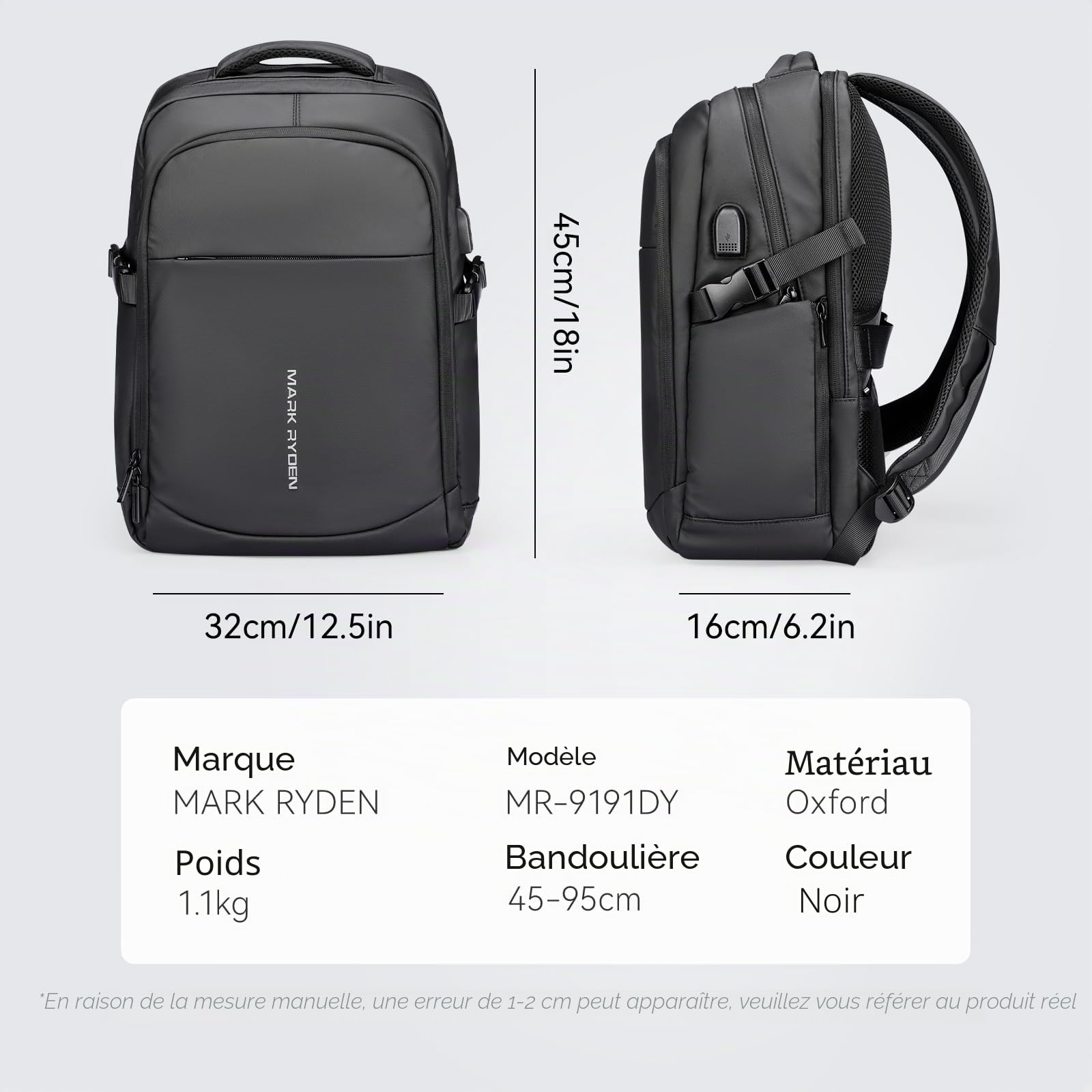 Antivol ImperméableSac à Dos，Mark ryden Ordinateur USB Portable 15.6/14 Pouces Femme Homme Imperméable Sac a Dos PC Portable pour Loisirs/Affaire/Scolaire Sac à Dos de Sport Ultra-Léger/Sac imperméabl
