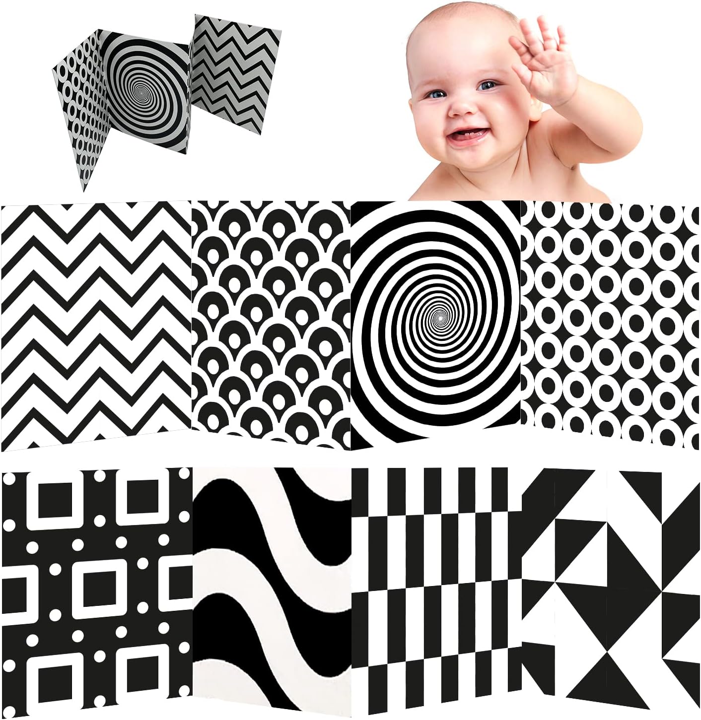 Baby Essentials for Newborn Black & White Board - Baby Sensory Toys Gifts to Stimulate New Born Babies 0-6 months