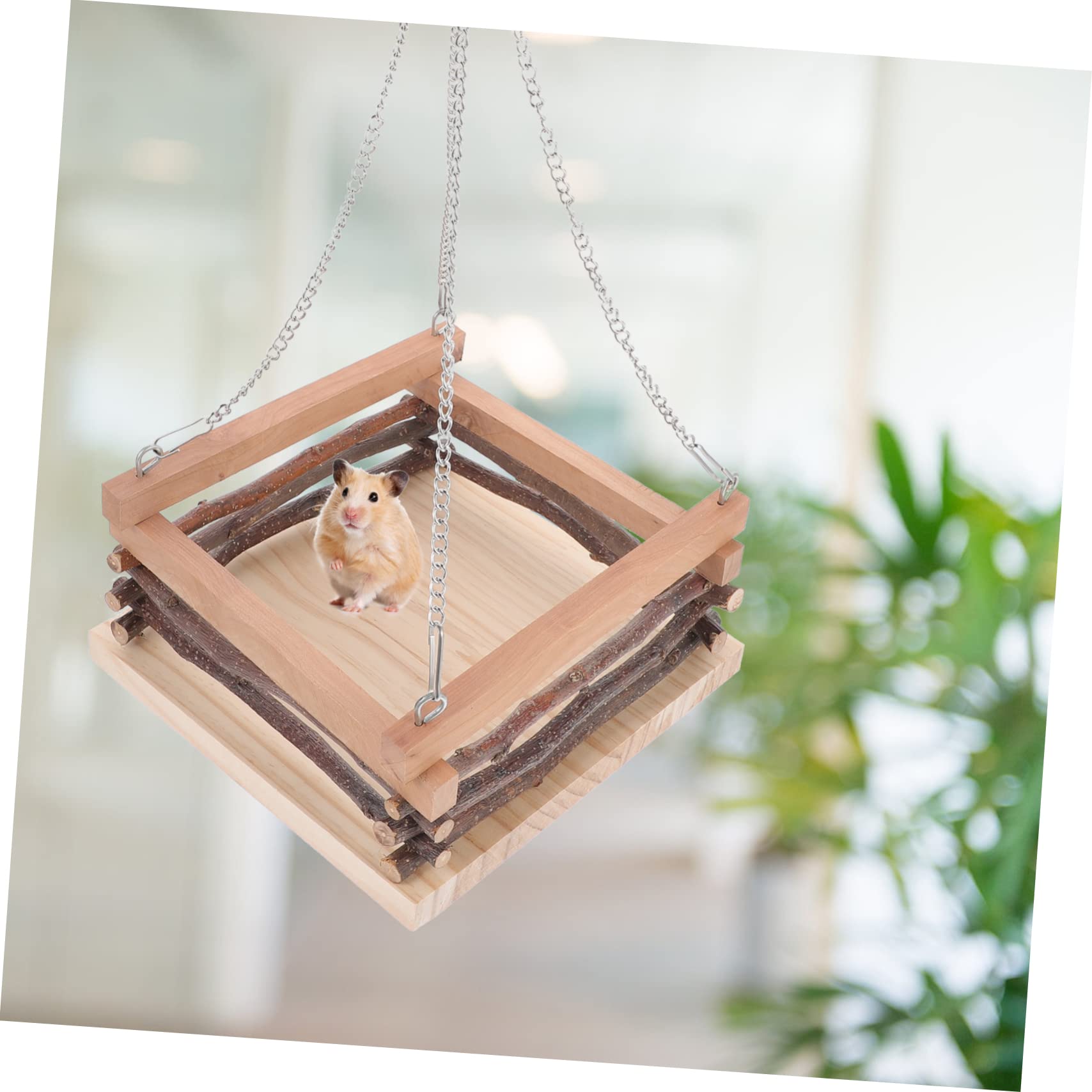 Holz Haustierhängematte Braun mit Vier Hängenden Ketten für Hamster