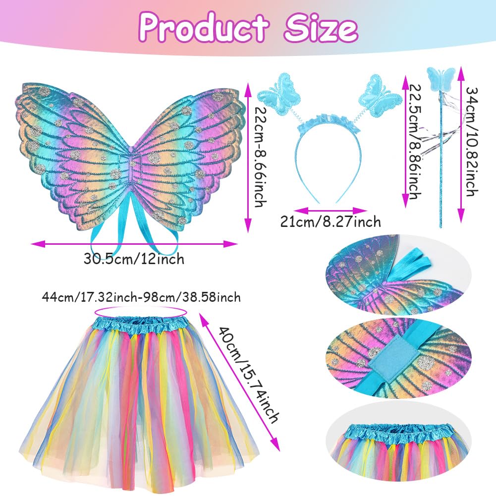 AUYAO 4Pcs Kids Butterfly Wings Costume Set, Fancy Dress Up Butterfly Wings Cape Kids - Image 2