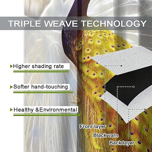 Miniatura 64 de Cortina opaca con estampado de pavo real, con estampado de animales retro, con bolsillo para cortinero y flores de peonía doradas, para dormitorio,