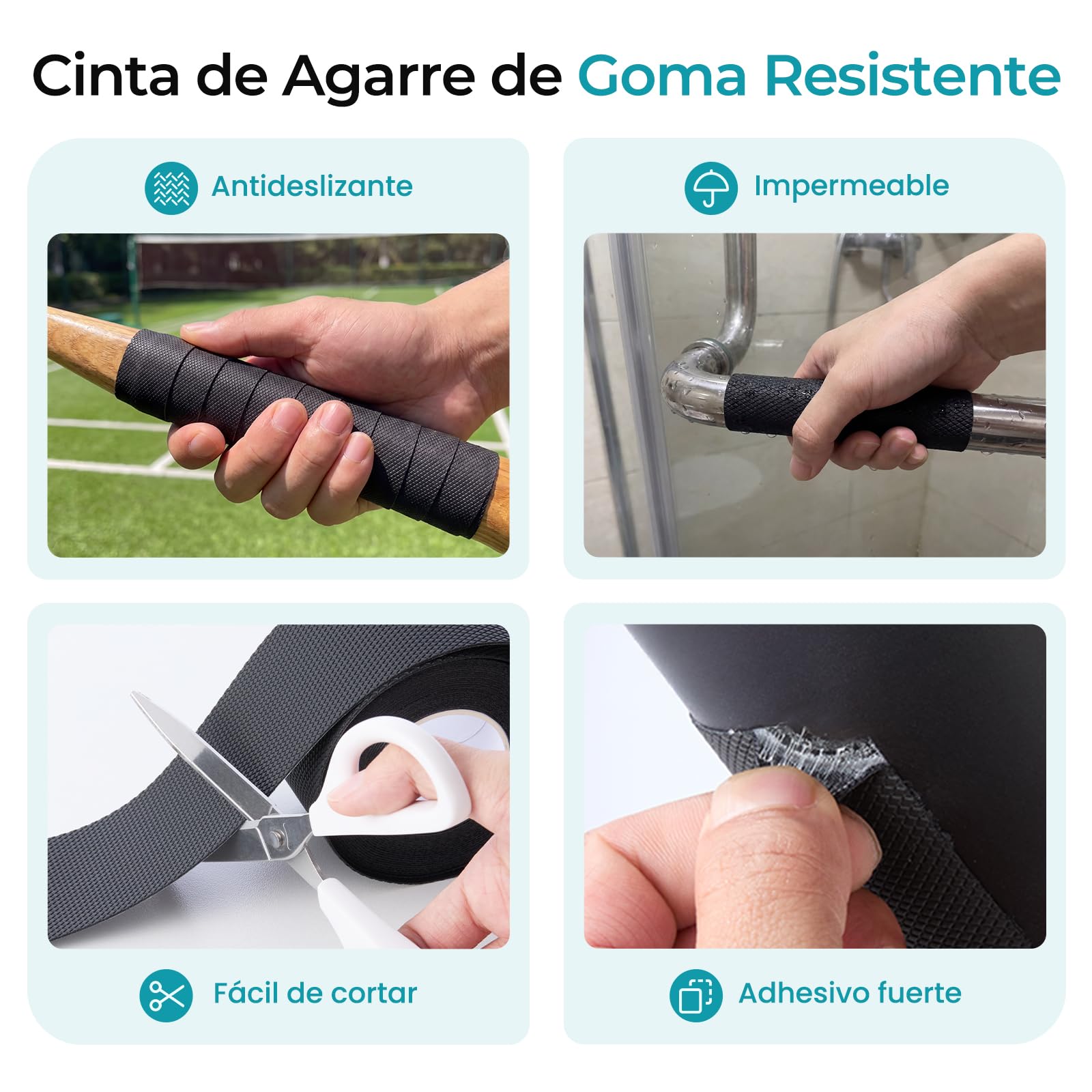 Cinta Antideslizante de Goma, Grip Tape No Abrasiva, Fuerte Adhesivo, Resistente al Agua, Flexible y Fácil de Cortar para Manos, Herramientas y Equipos, 10 cm x 5 m, Negro