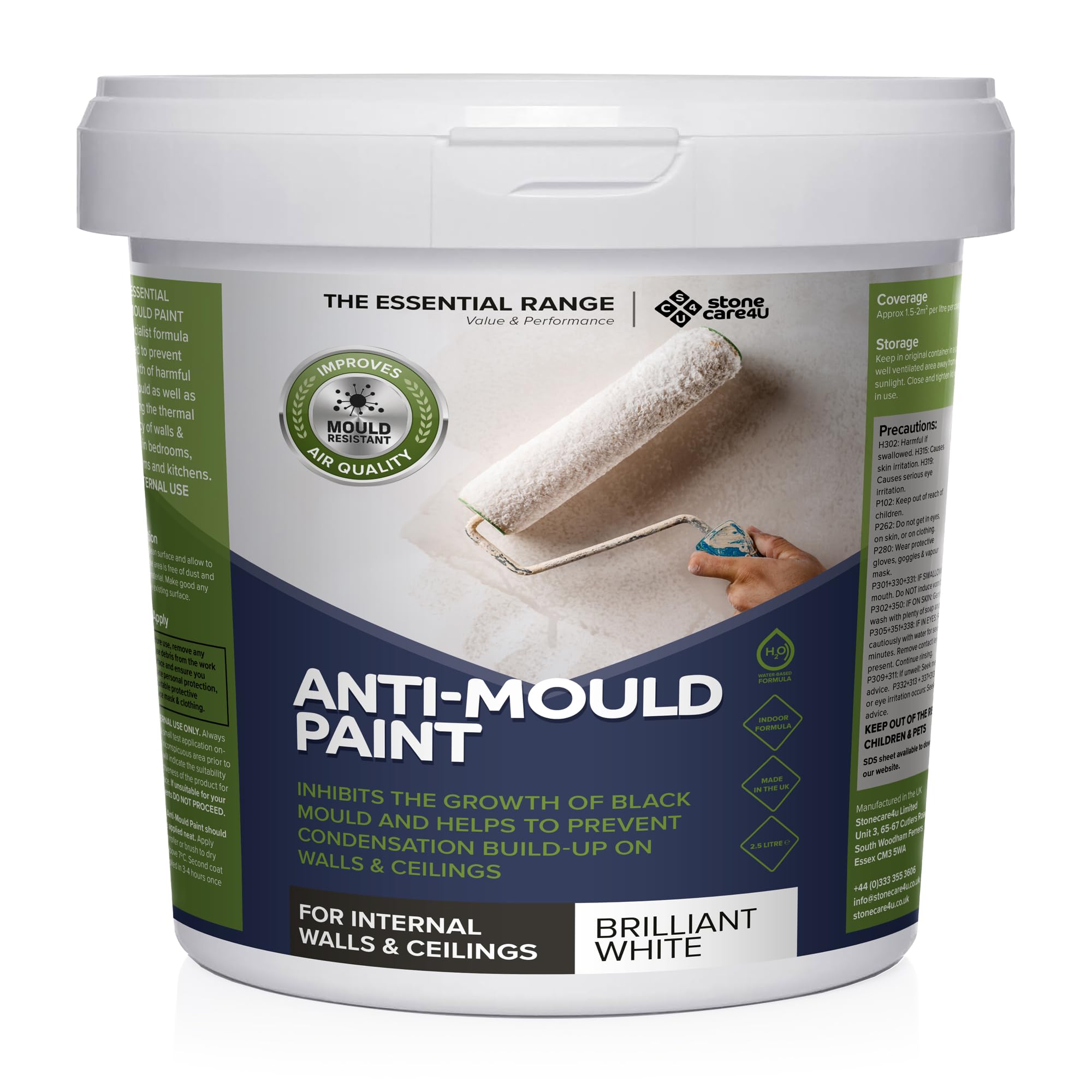 Stonecare4u Brilliant White Anti Mould Paint - 2.5 Litre - For Walls & Ceilings In Bathrooms, Kitchens & Bedrooms. Ultimate Protection Against Dangerous Mould - 5Yr Mould Resistance