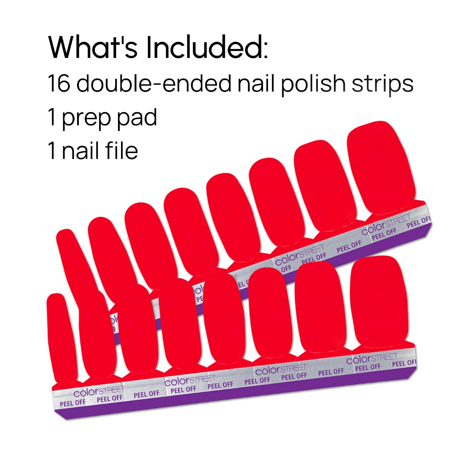Color Street Carmine Shine Nail Strips - Bold Crème Crimson Red Fiery and Vibrant Color 16 Double-Ended Nail Polish Strips Easy Peel & Stick Application No Drying Time Long-Lasting Manicure