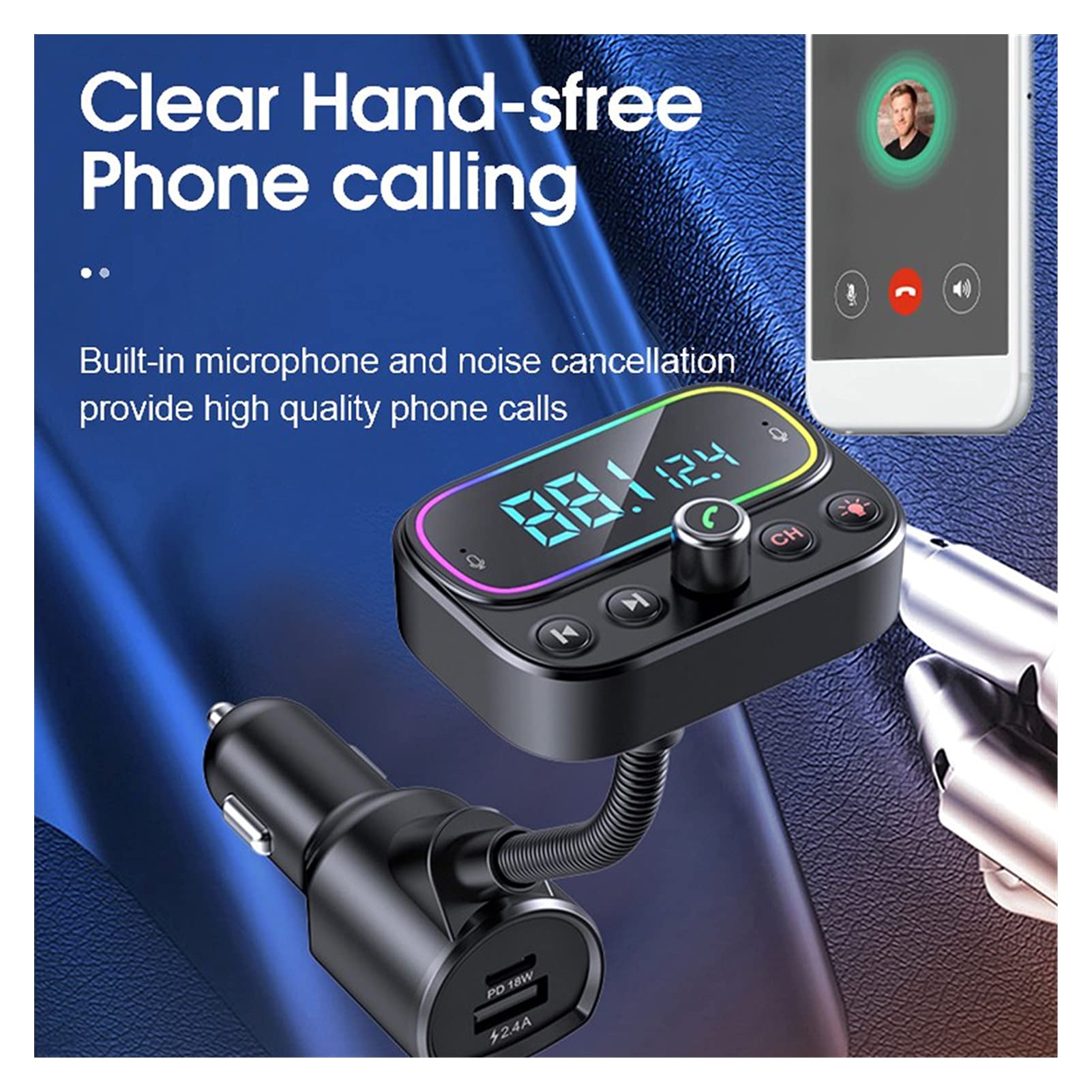 Adaptateur Audio Bluetooth Bluetooth 9 Couleur Rétro-éclairage Car Kit Mains Libres AUXILIAIRE Voiture récepteur Audio MP3 Joueur QC3.0 Accusation Rapide LCD Afficher FÉMININ Émetteur