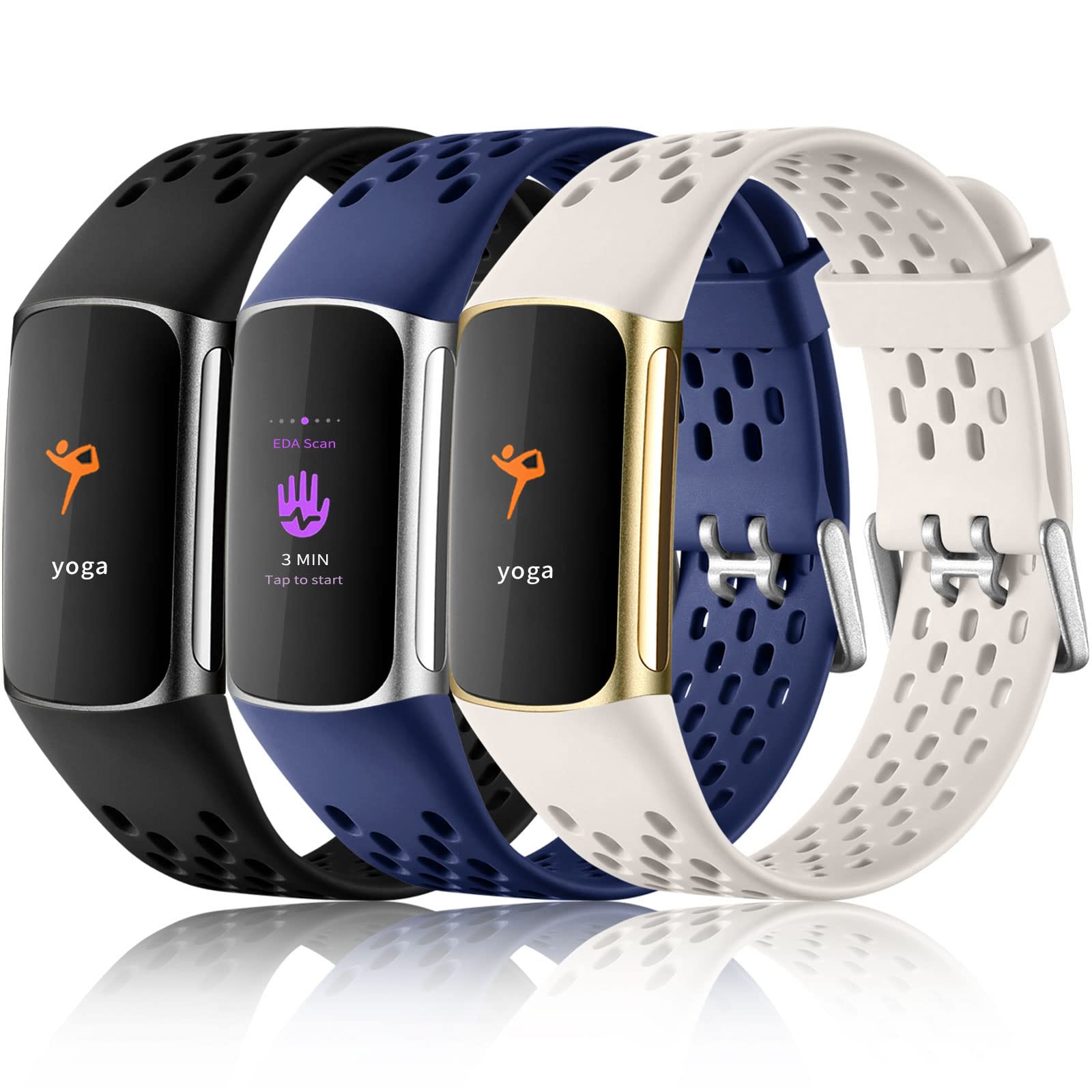 MaledanCompatible with Fitbit Charge 5/ Fitbit Charge 6 Bands Women Men, Breathable Sport Band Soft Waterproof Replacement Wristbands Strap for Fitbit Charge 5/ Charge 6 Advanced Fitness Tracker